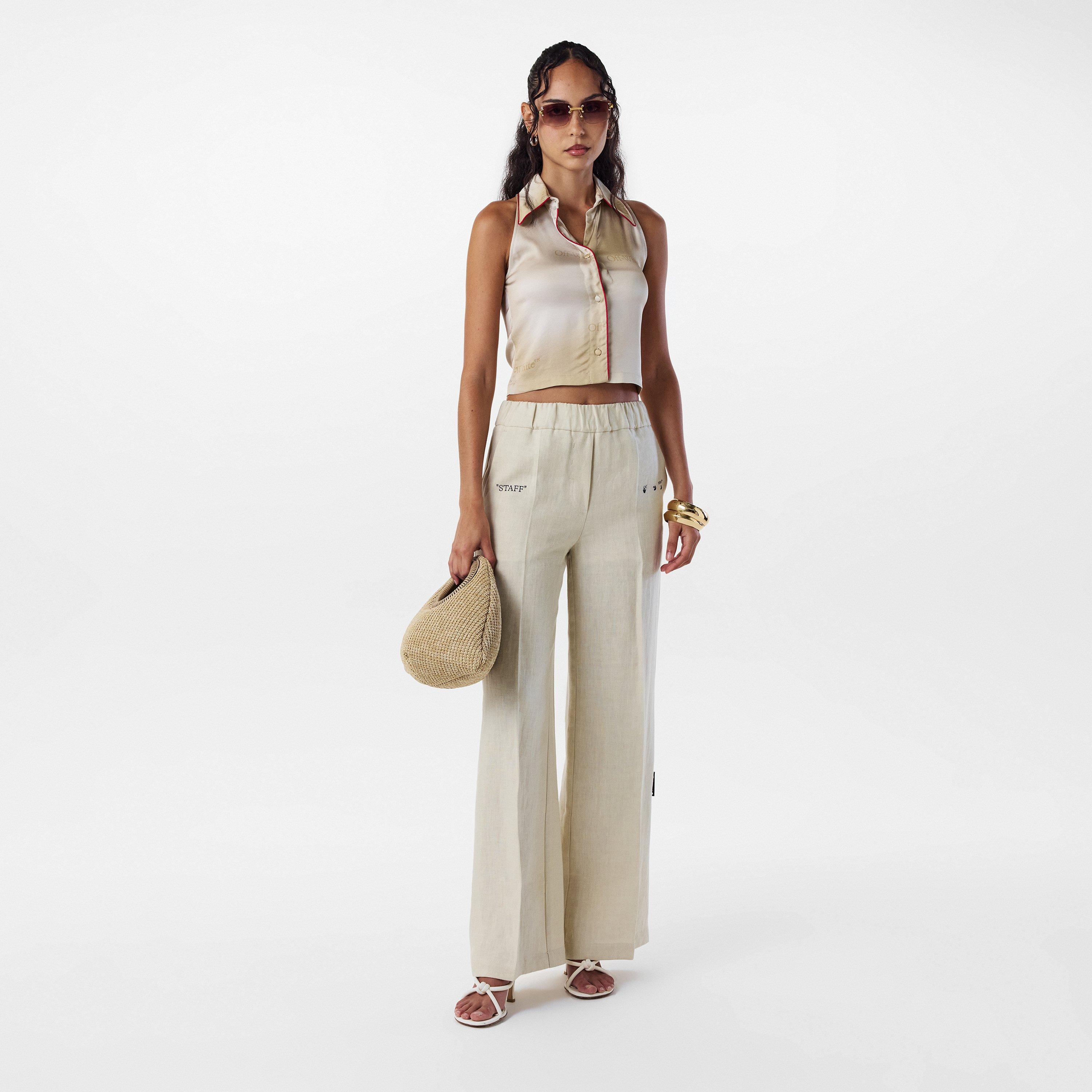 Beige/Blue - Off White - Women's Knitted Trousers, Knitted Fabric - 6