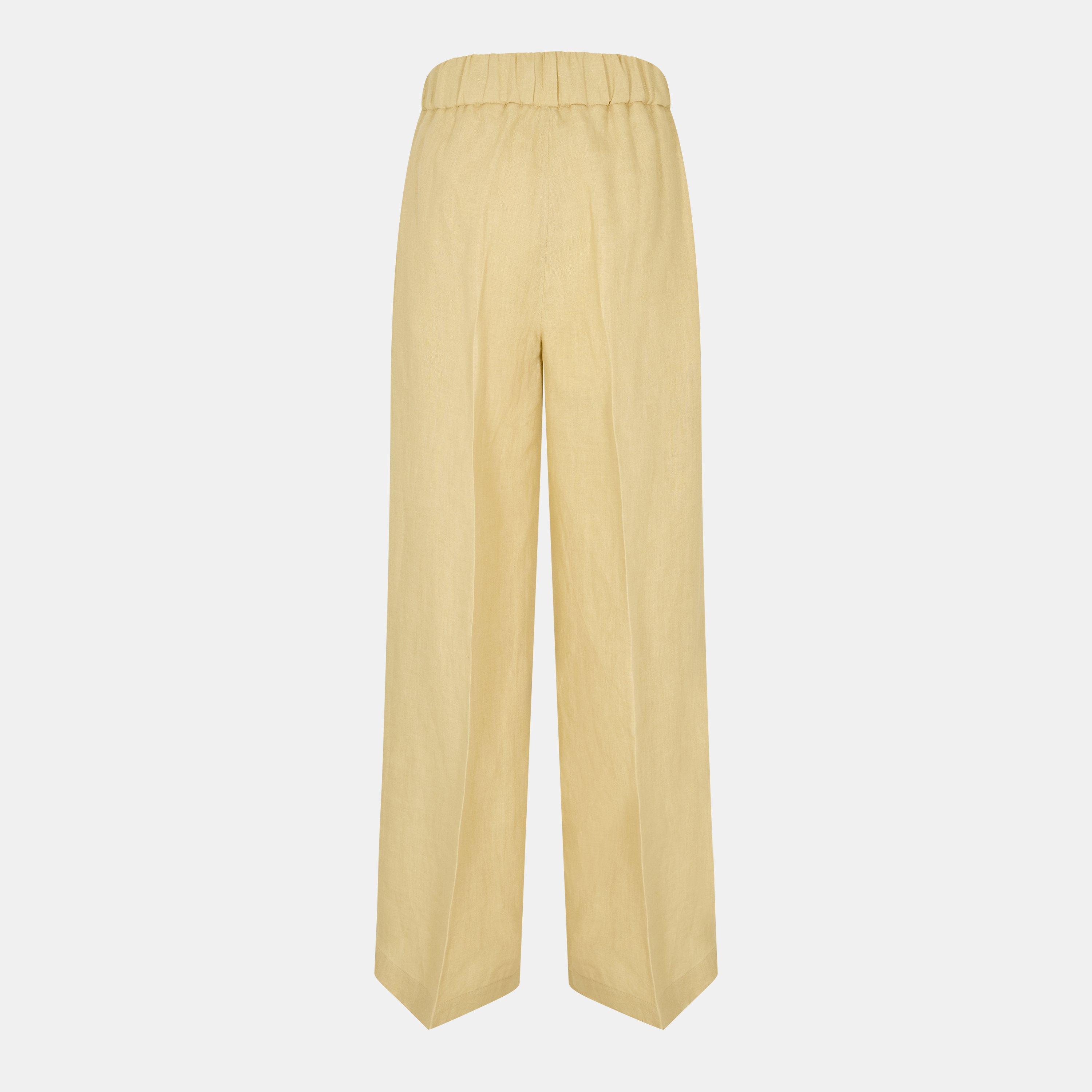 Beige/Blue - Off White - Women's Knitted Trousers, Knitted Fabric - 2