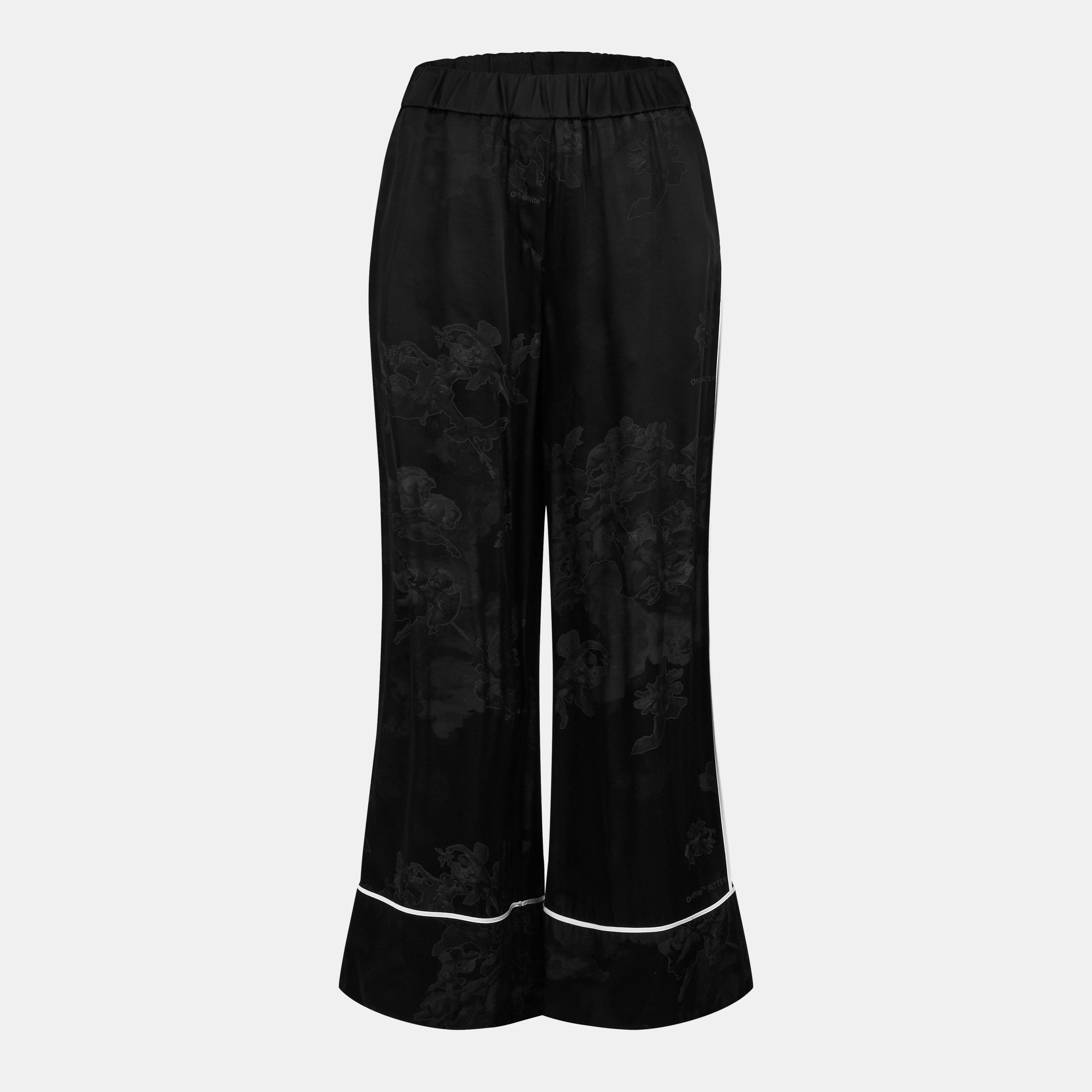 Black - Off White - Women's Knitted Trousers - 1