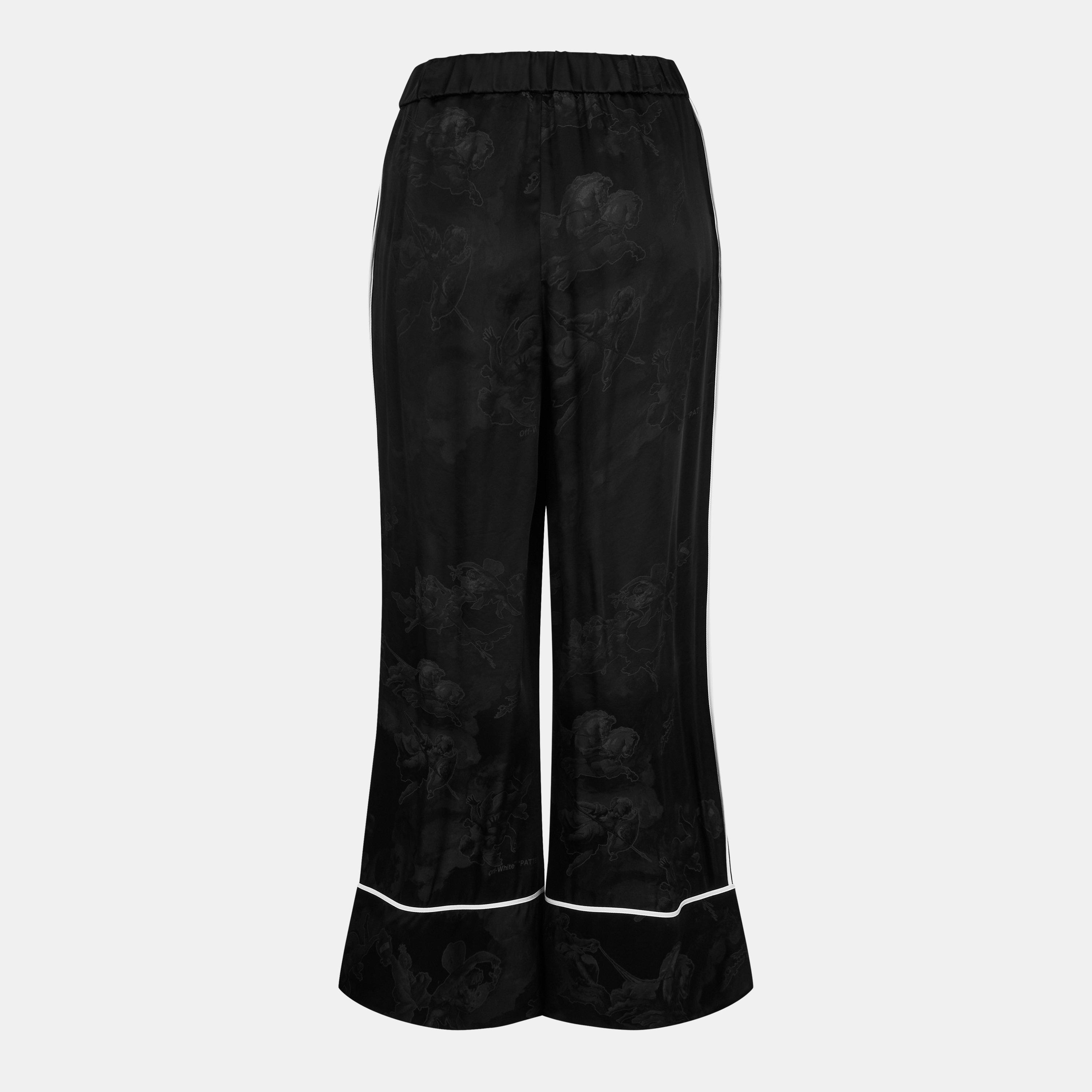 Black - Off White - Women's Knitted Trousers, Knitted Fabric - 2