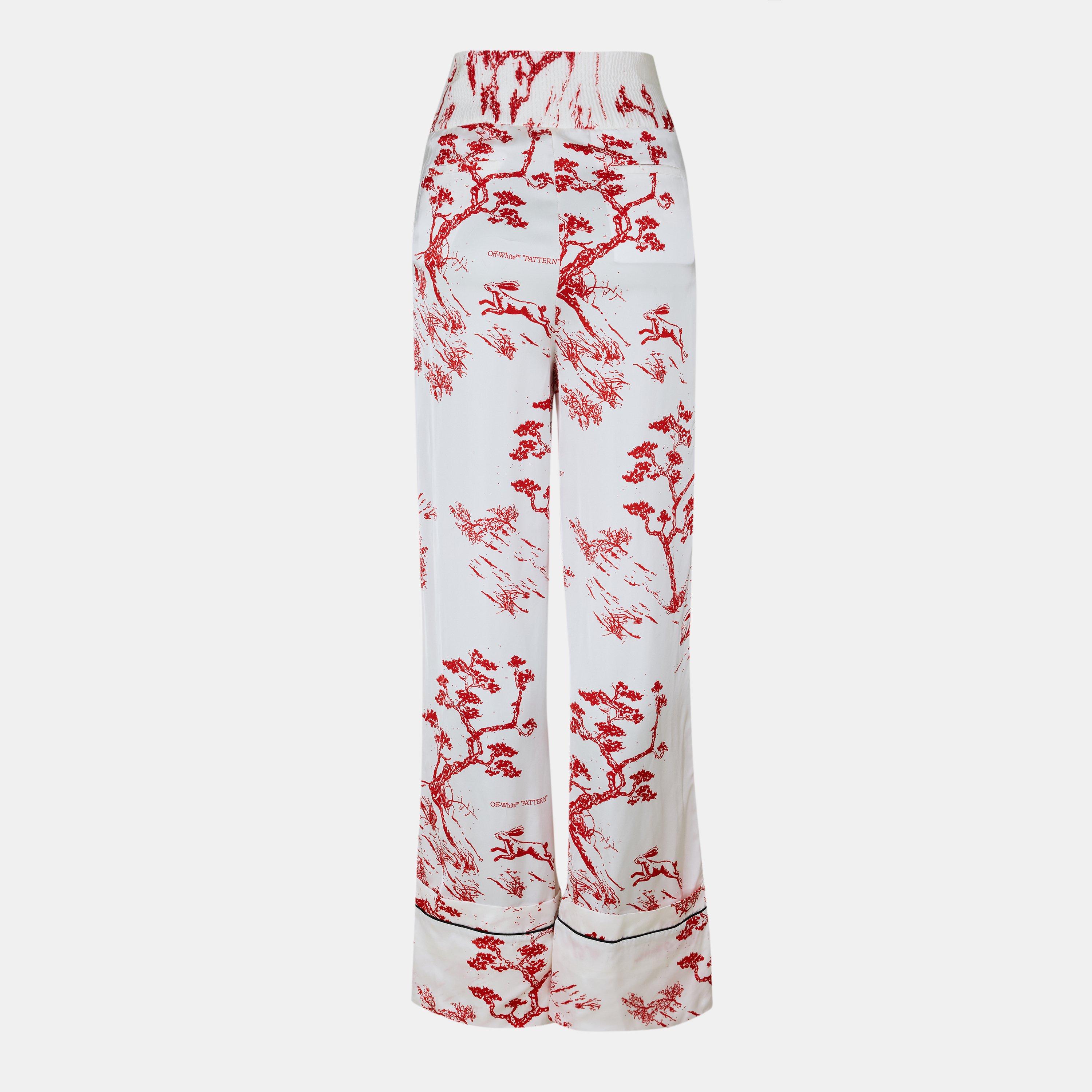 Weiß/Rot - Off White - Women's Knitted Trousers - 2