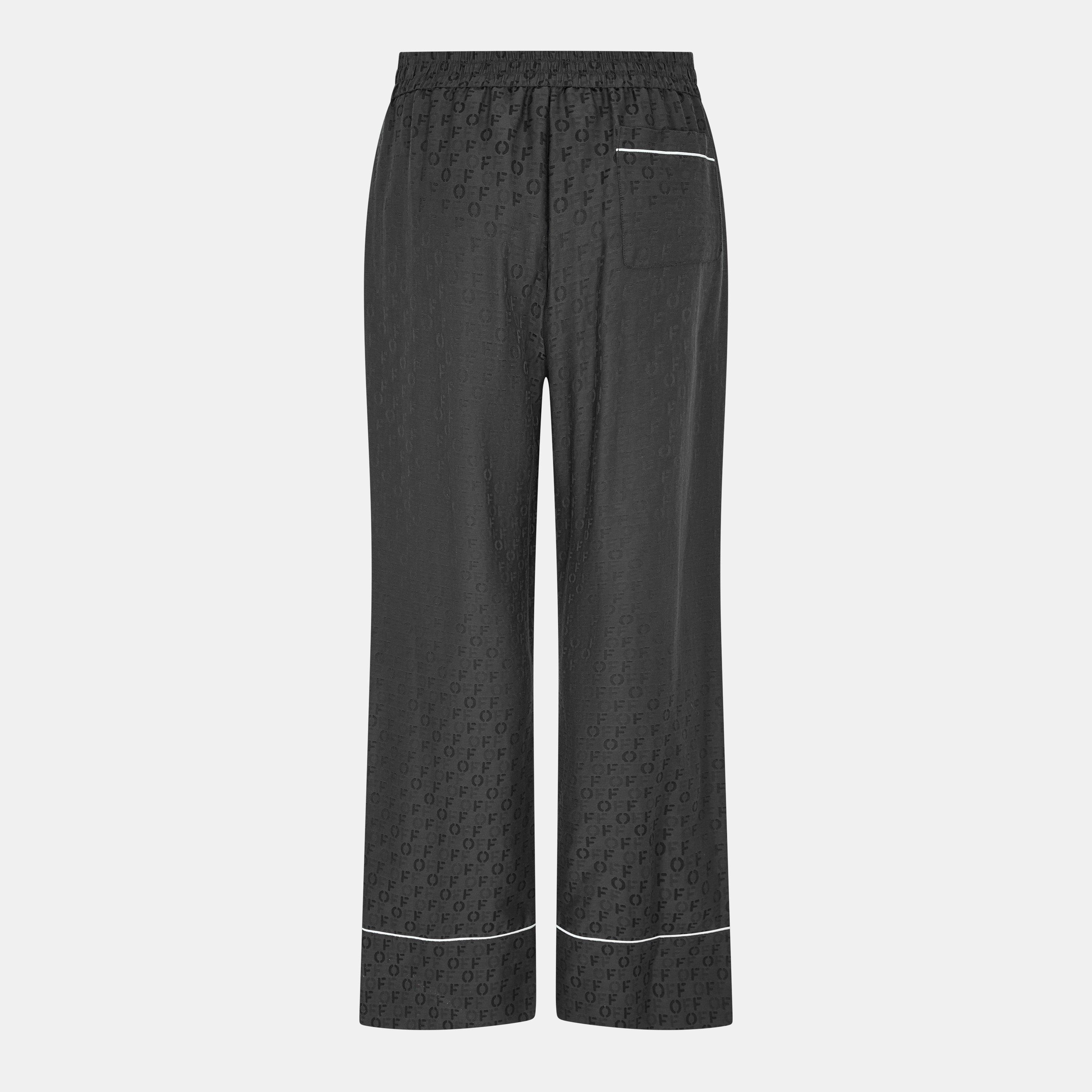 Black - Off White - Women's Knitted Trousers, Knitted Fabric - 2