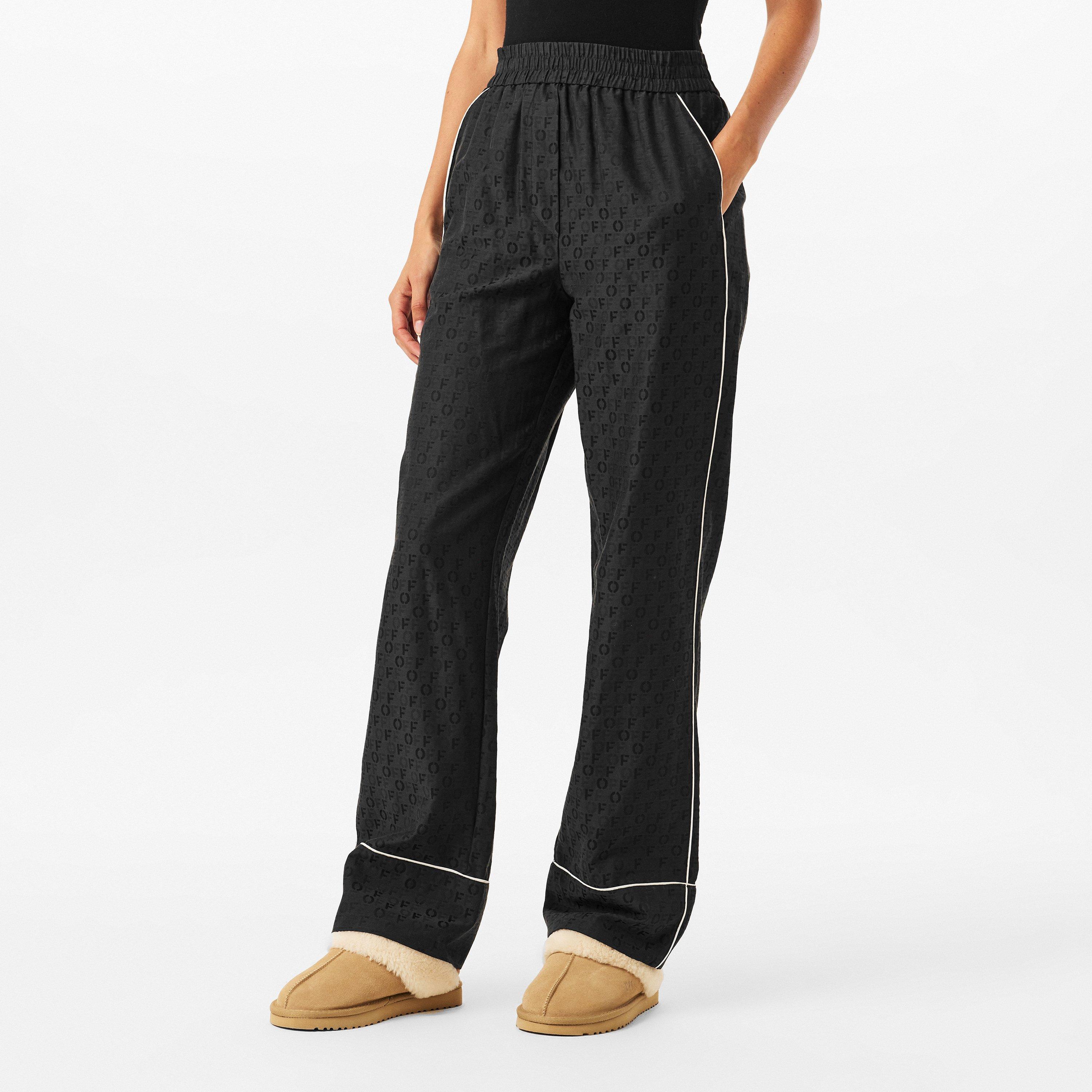 Black - Off White - Women's Knitted Trousers, Knitted Fabric - 3