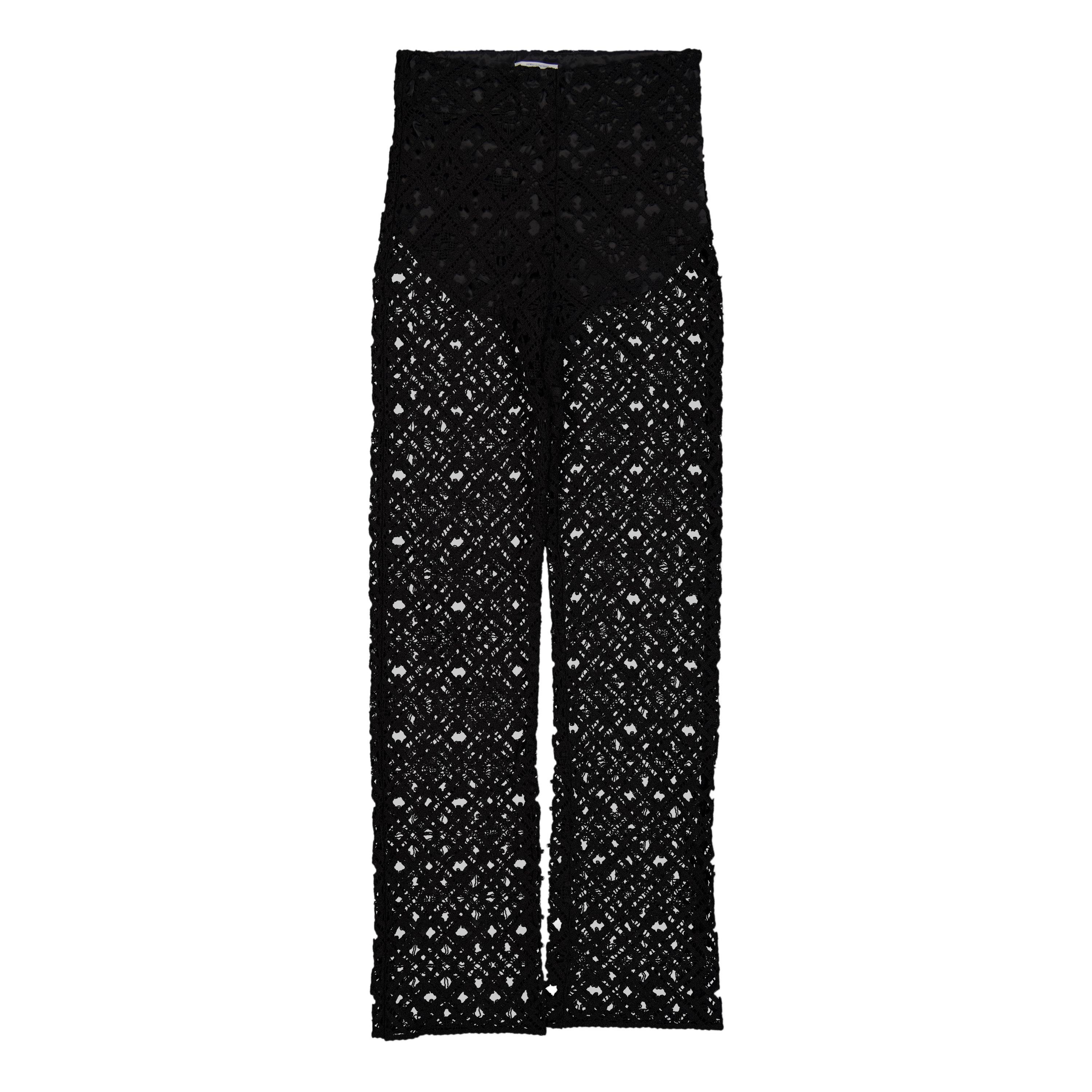 Black - Off White - Women's Knitted Trousers - 1