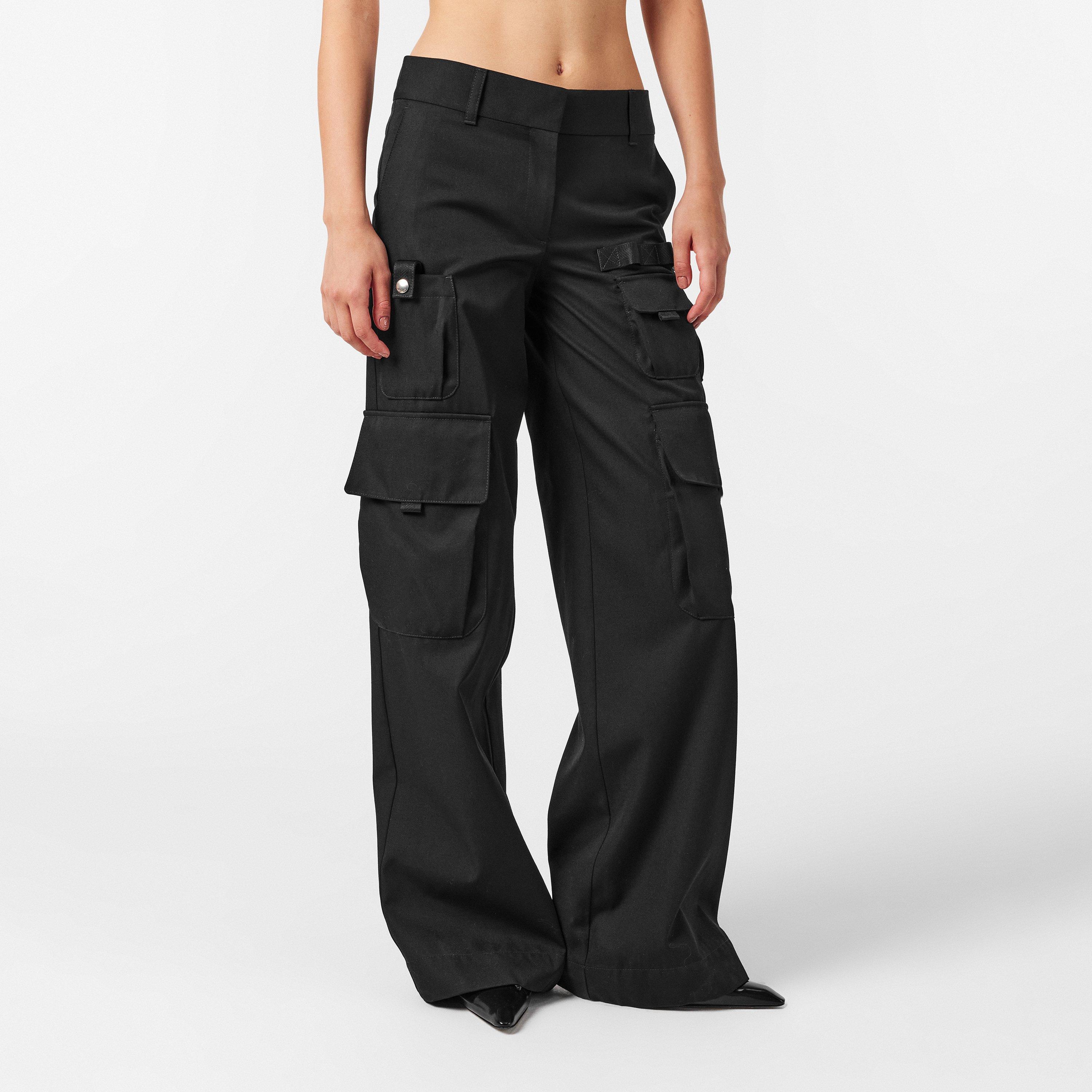 Black - Off White - Women's Cargo Trousers - 3