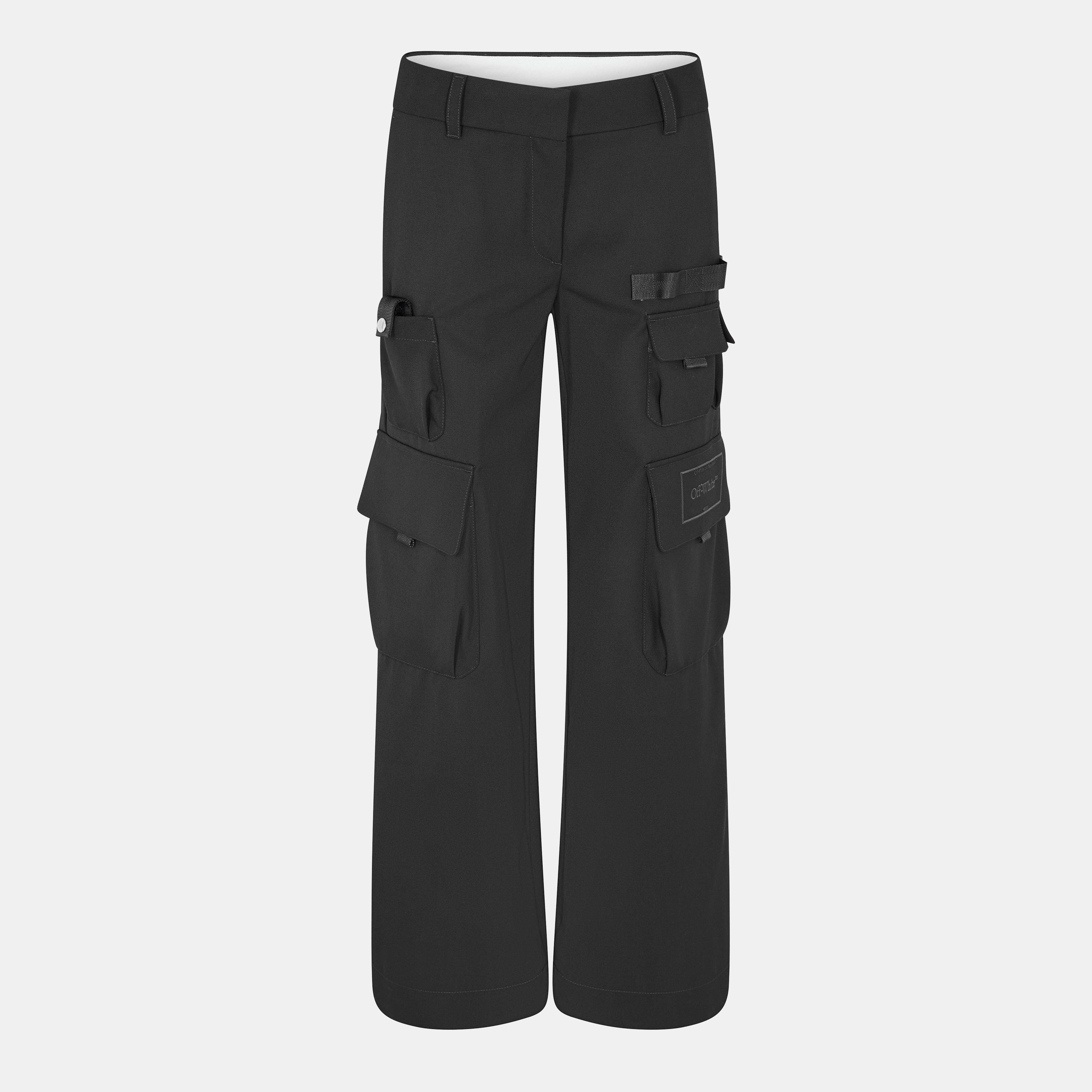Black - Off White - Women's Relaxed Cargo Trousers - 1