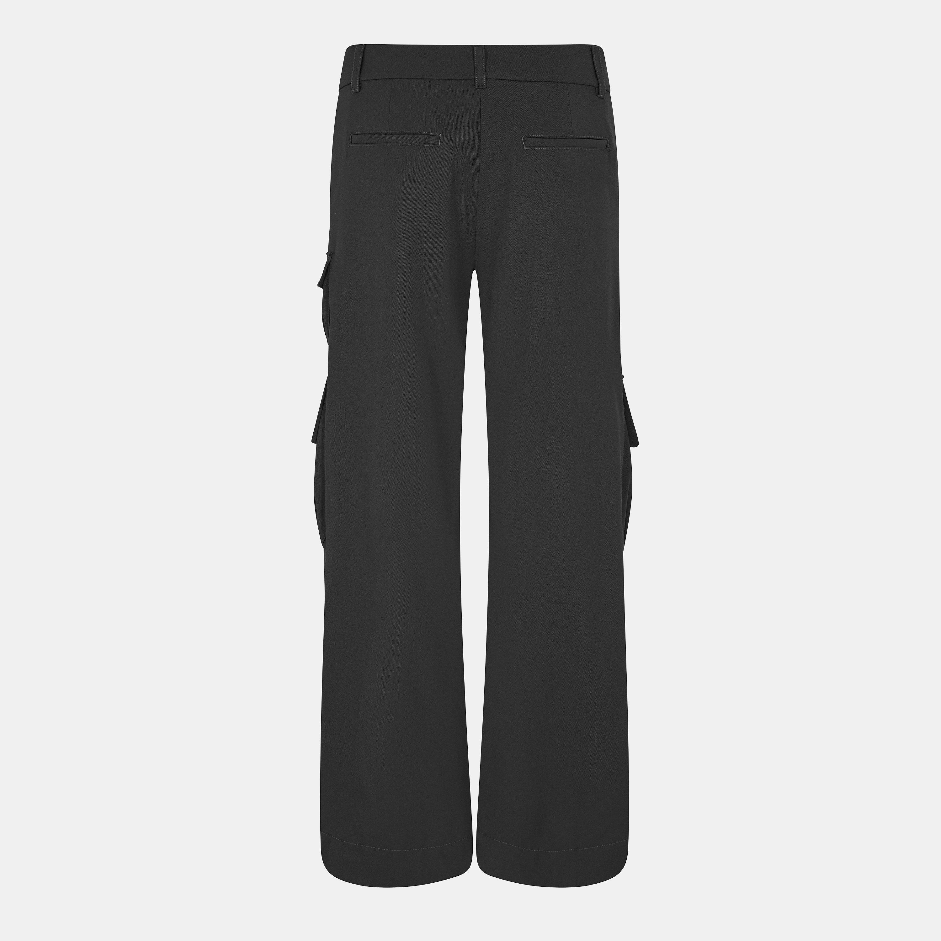 Black - Off White - Women's Relaxed Cargo Trousers - 2