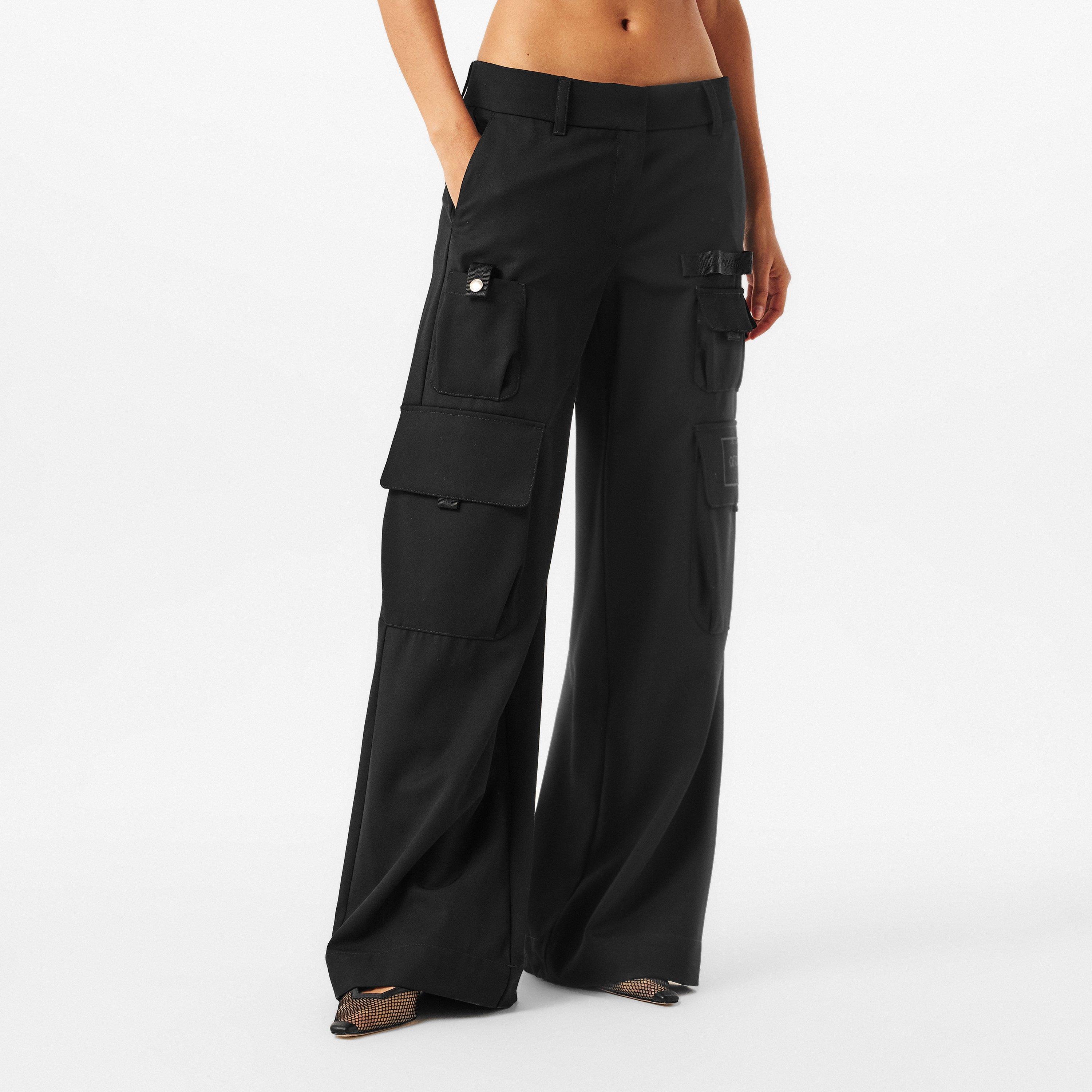 Black - Off White - Women's Relaxed Cargo Trousers - 3