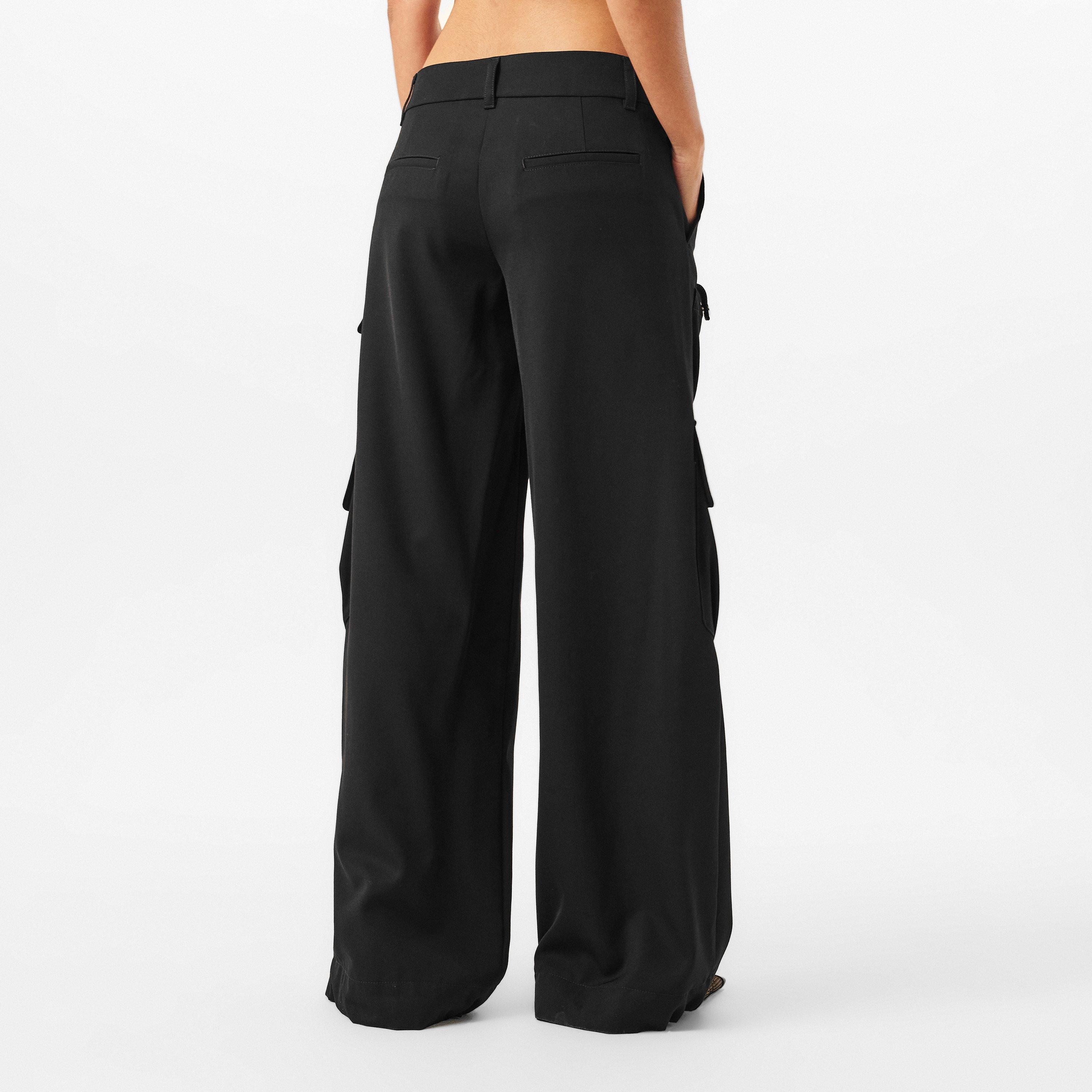 Black - Off White - Women's Relaxed Cargo Trousers - 4