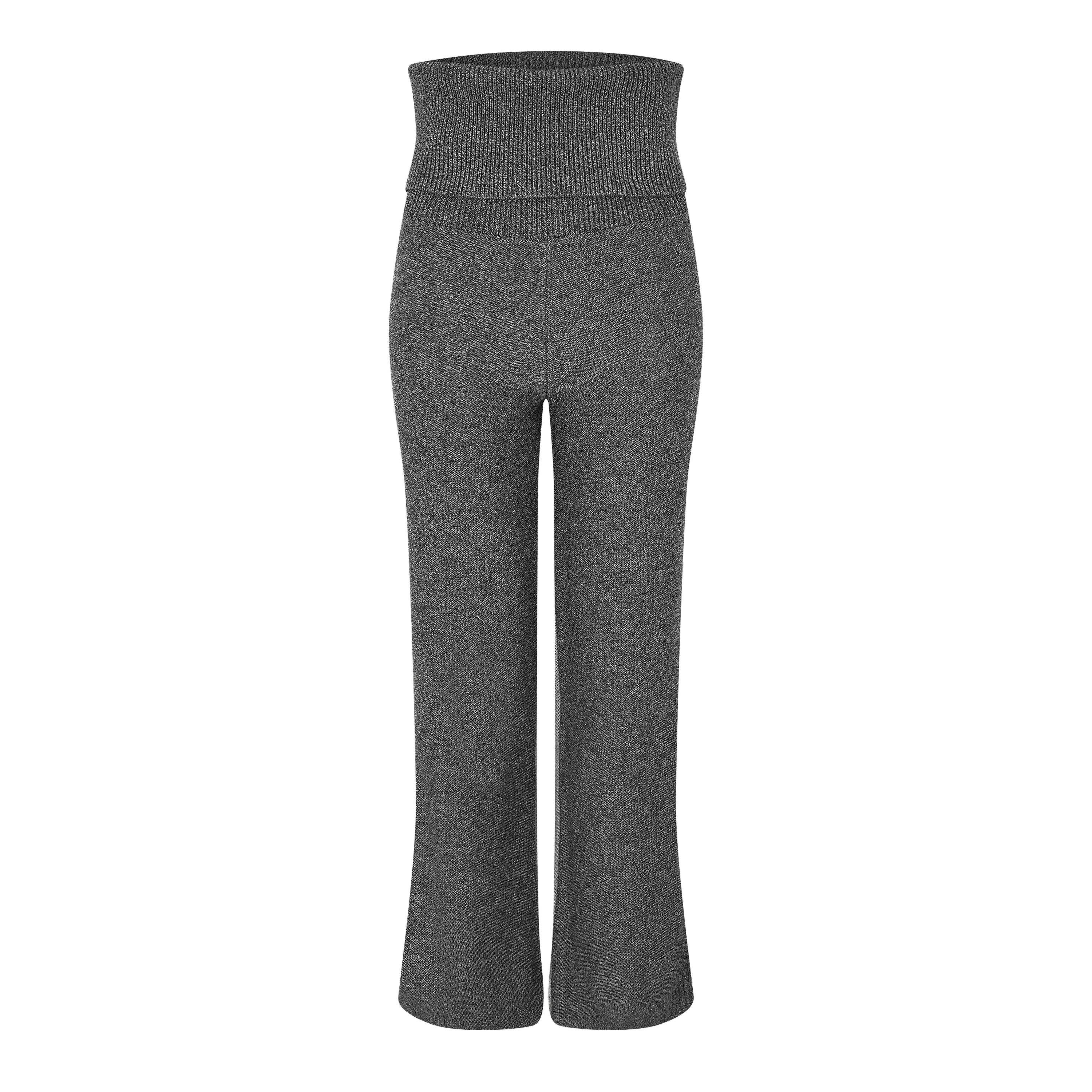 Dark Grey - Off White - Women's Knitted Trousers - 1