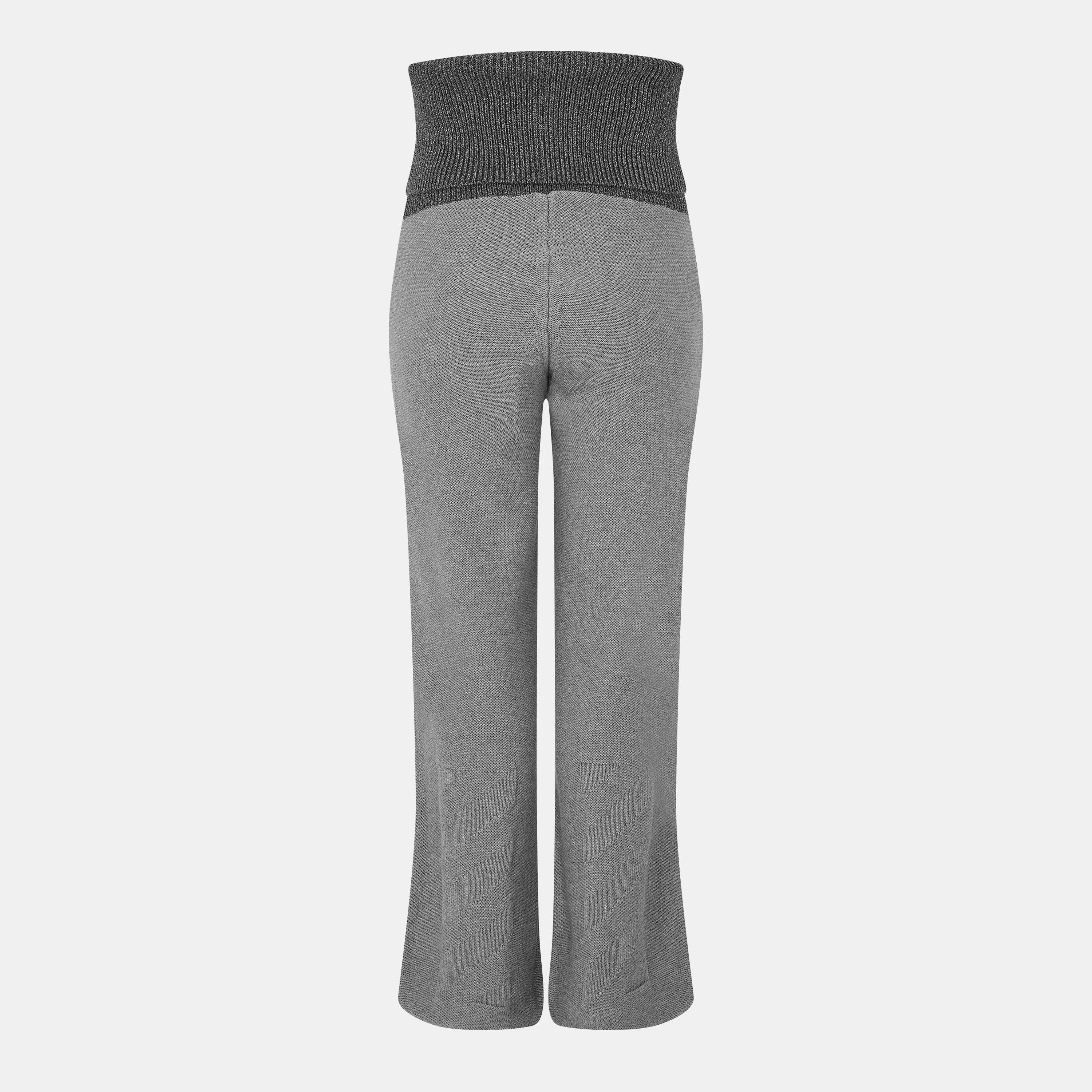 Dark Grey - Off White - Women's Knitted Trousers, Knitted Fabric - 2