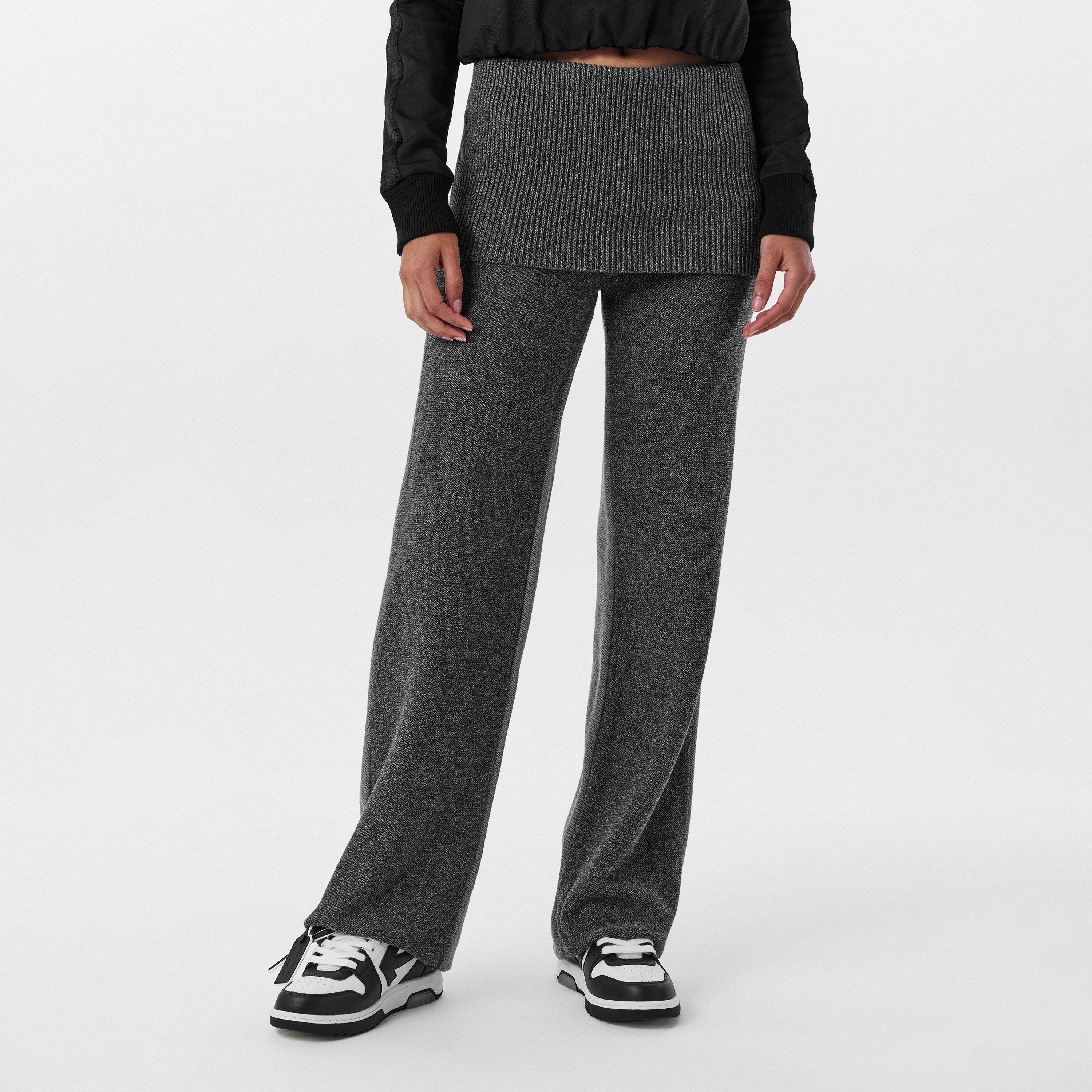 Dark Grey - Off White - Women's Knitted Trousers, Knitted Fabric - 3