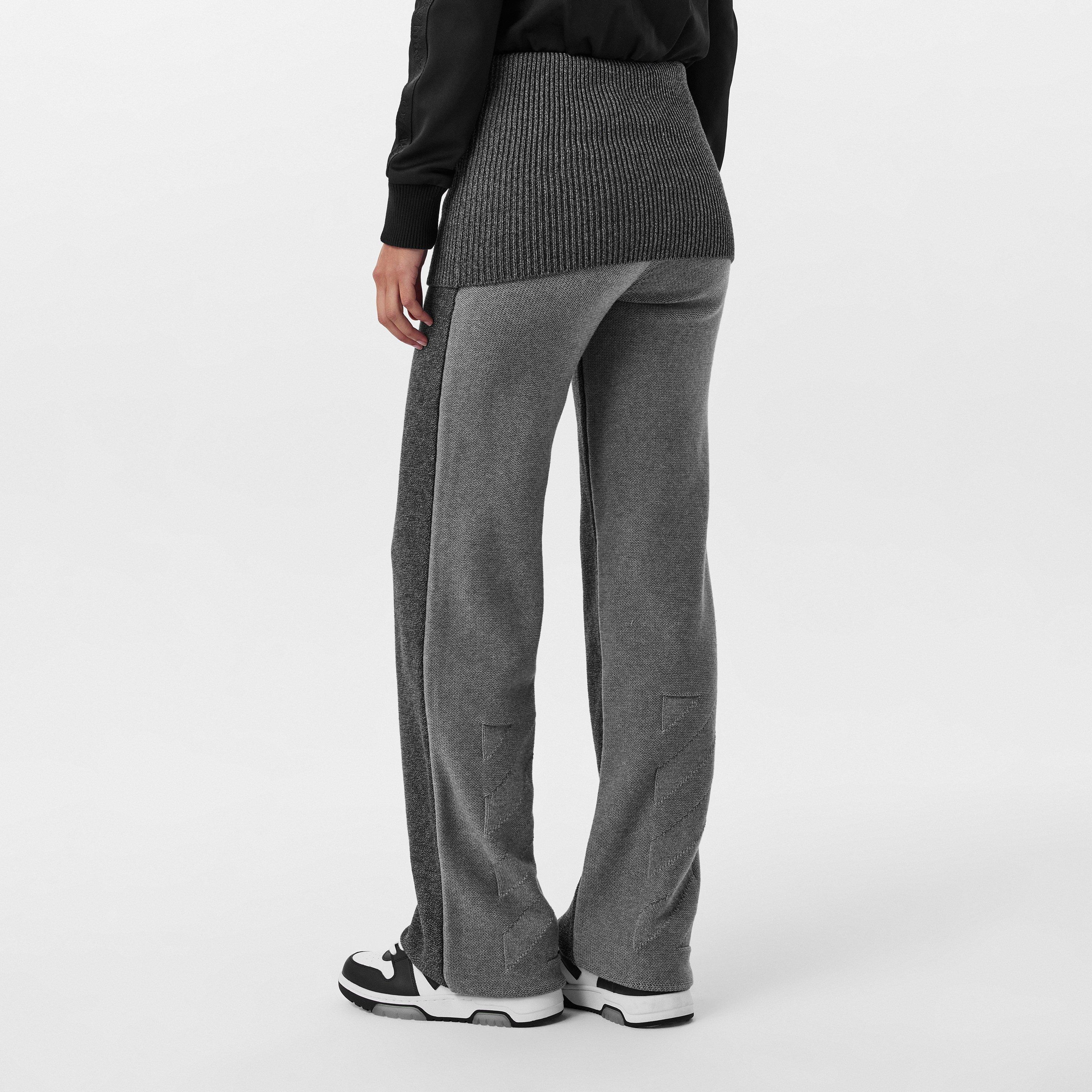 Dark Grey - Off White - Women's Knitted Trousers, Knitted Fabric - 4