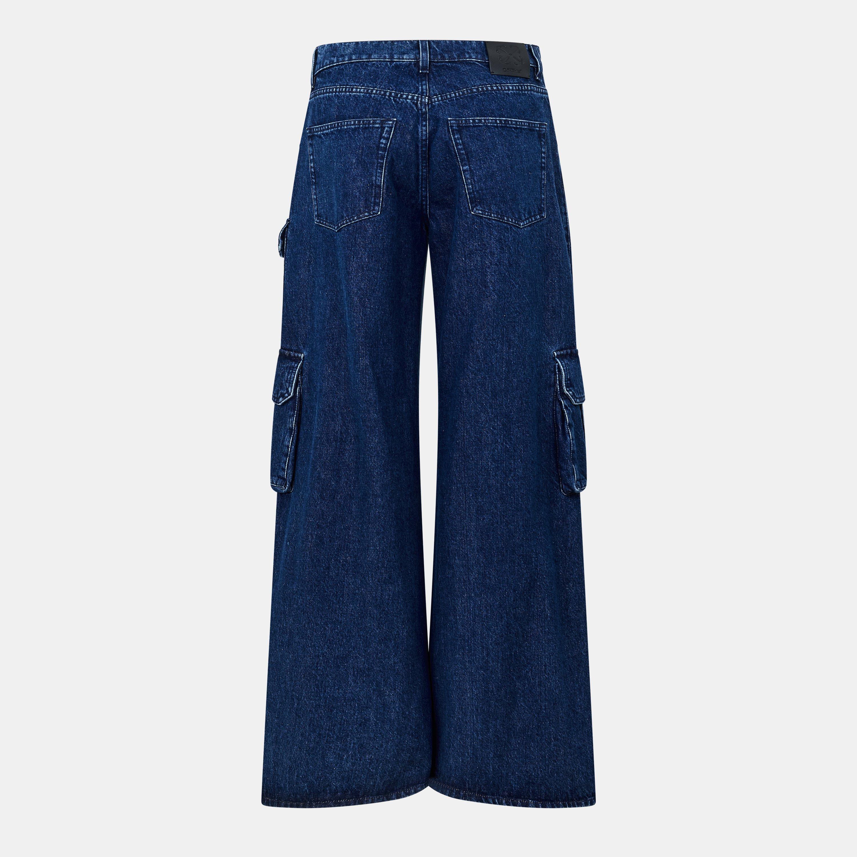 Blue - Off White - Women's Cargo Trousers - 2