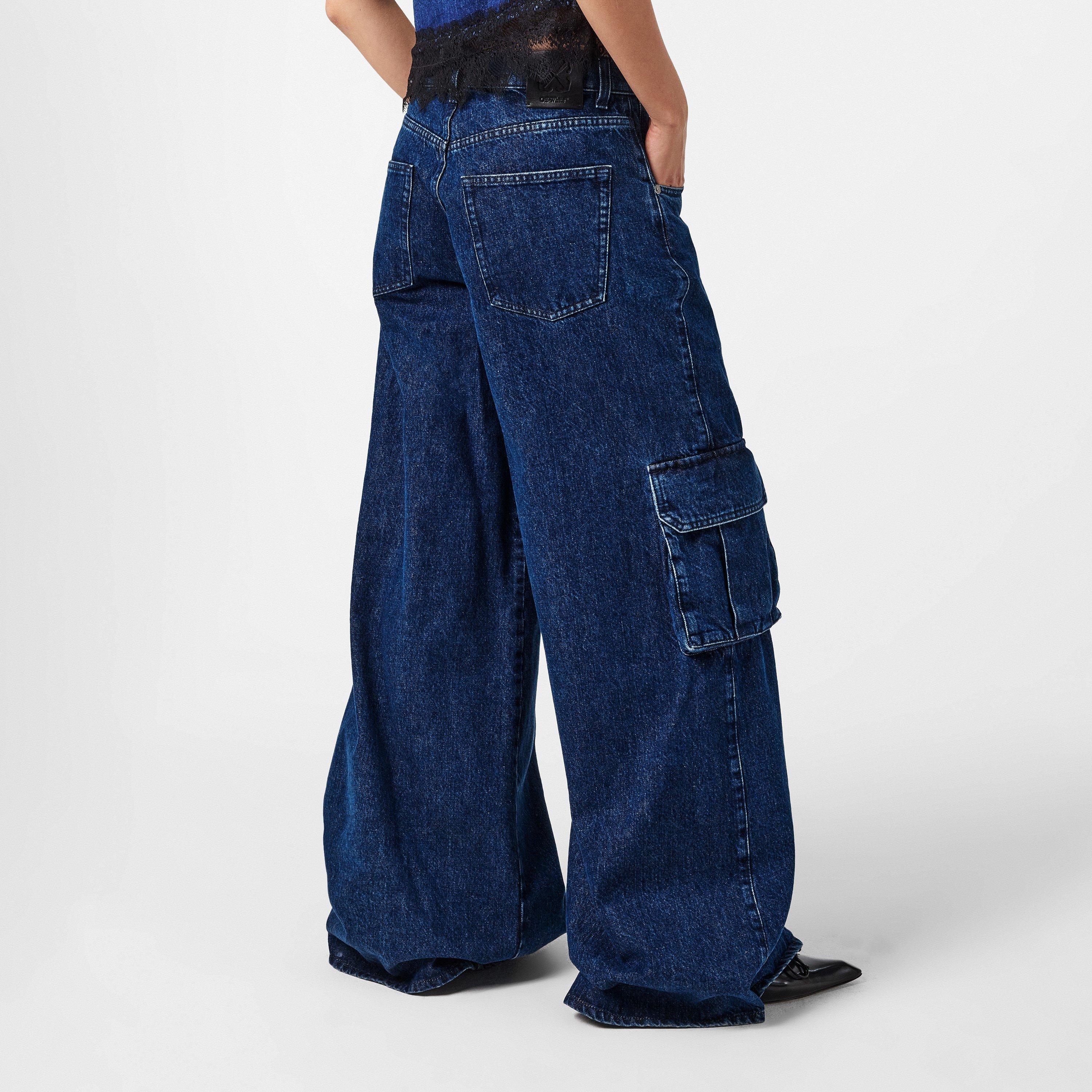Blue - Off White - Women's Cargo Trousers - 4