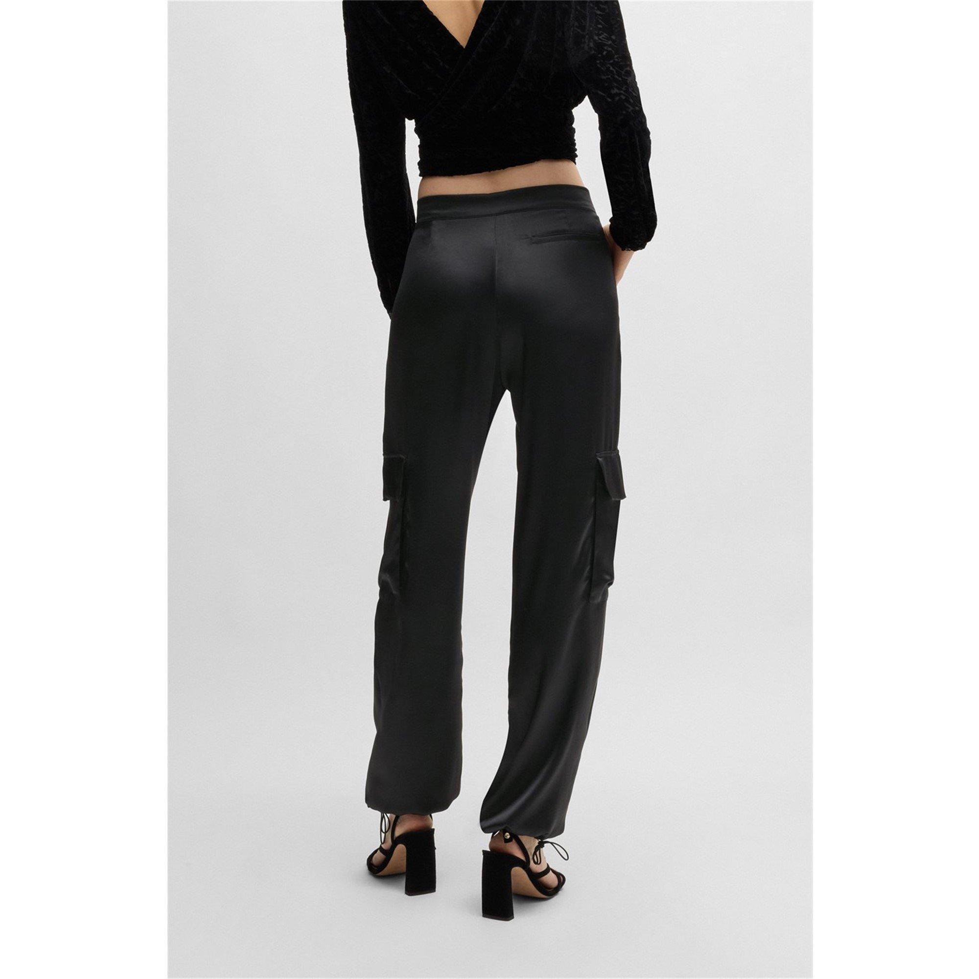 Black - Boss - Women's C-Targov Cargo Trousers, Premium Satin - 2