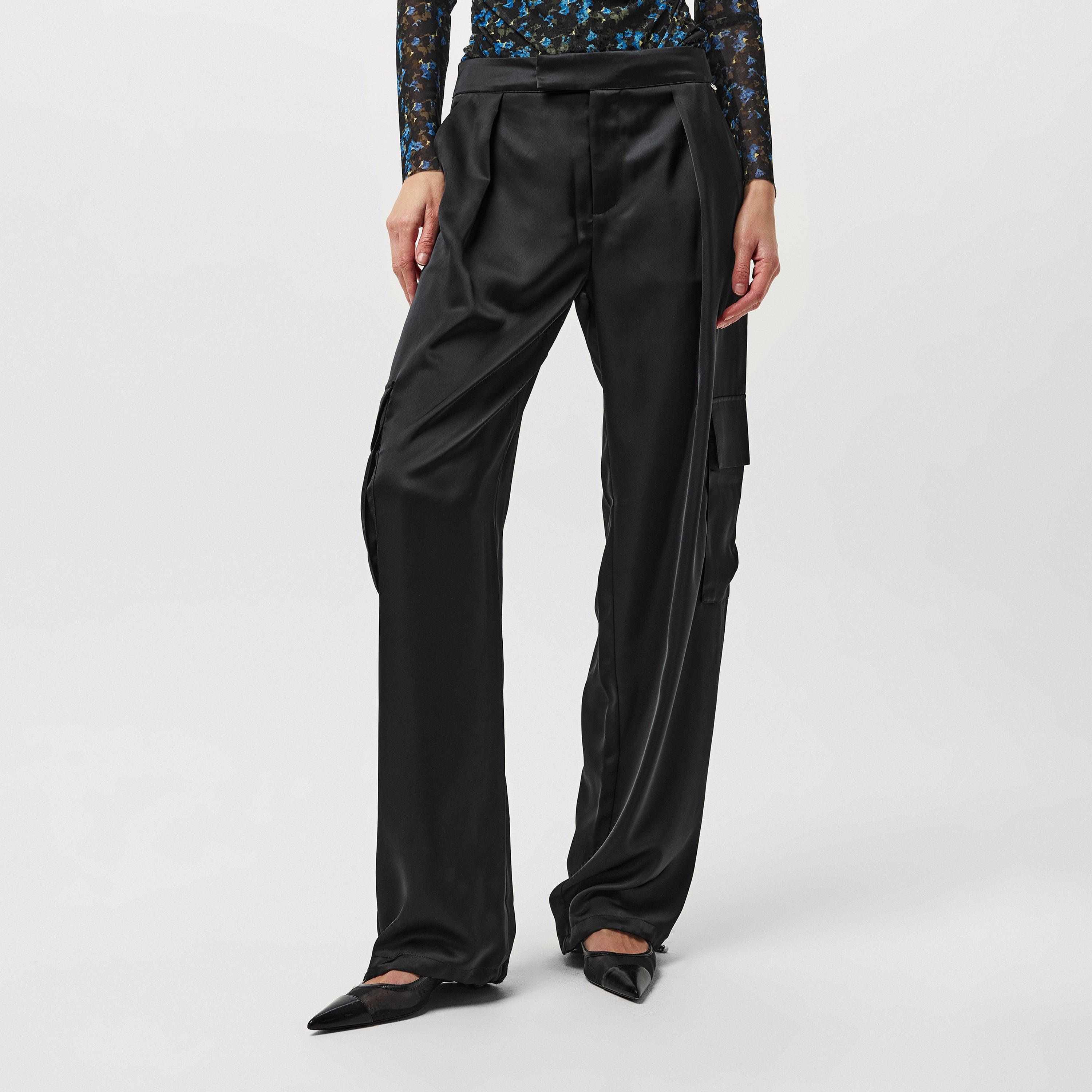 Black - Boss - Women's C-Targov Cargo Trousers, Premium Satin - 3