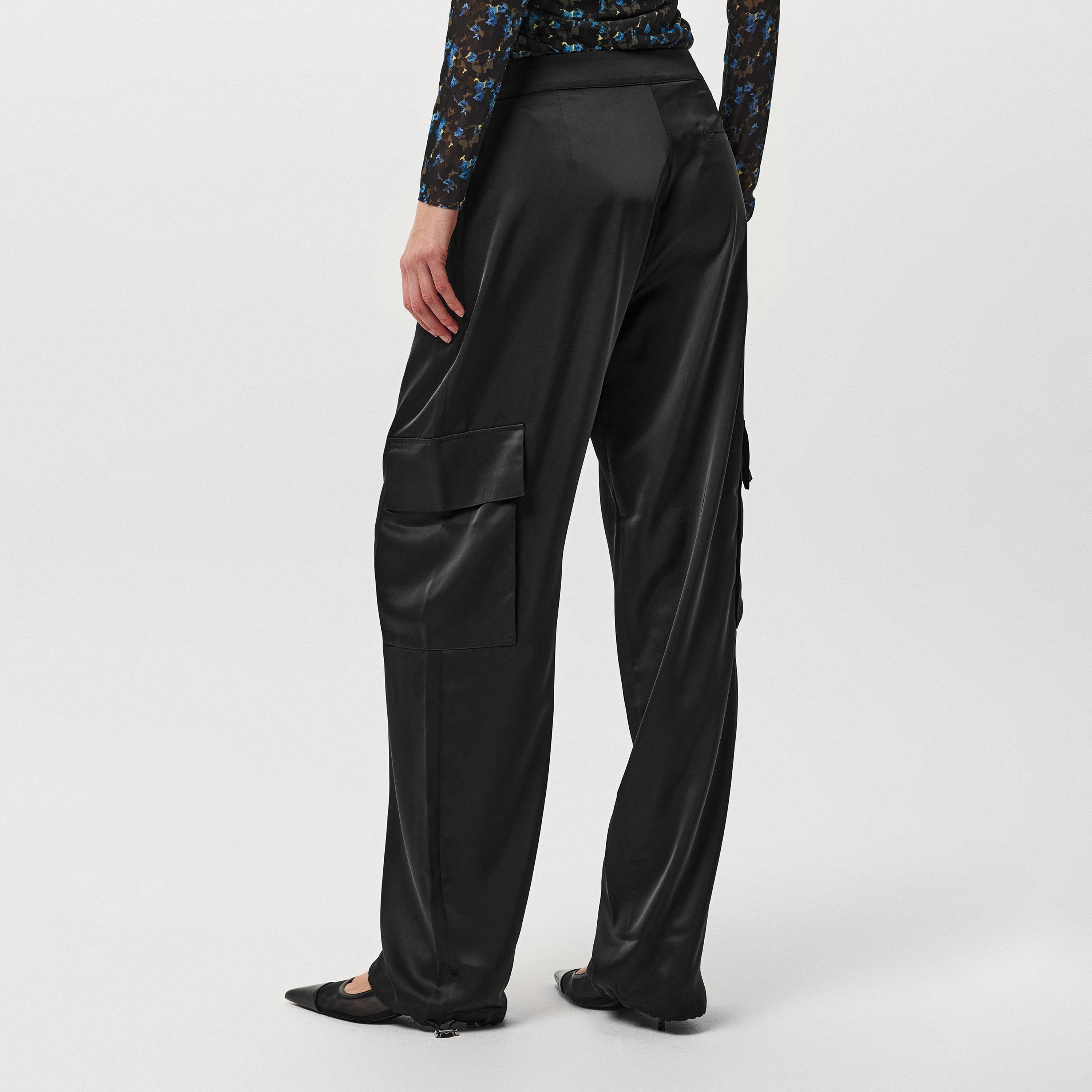 Black - Boss - Women's C-Targov Cargo Trousers, Premium Satin - 4