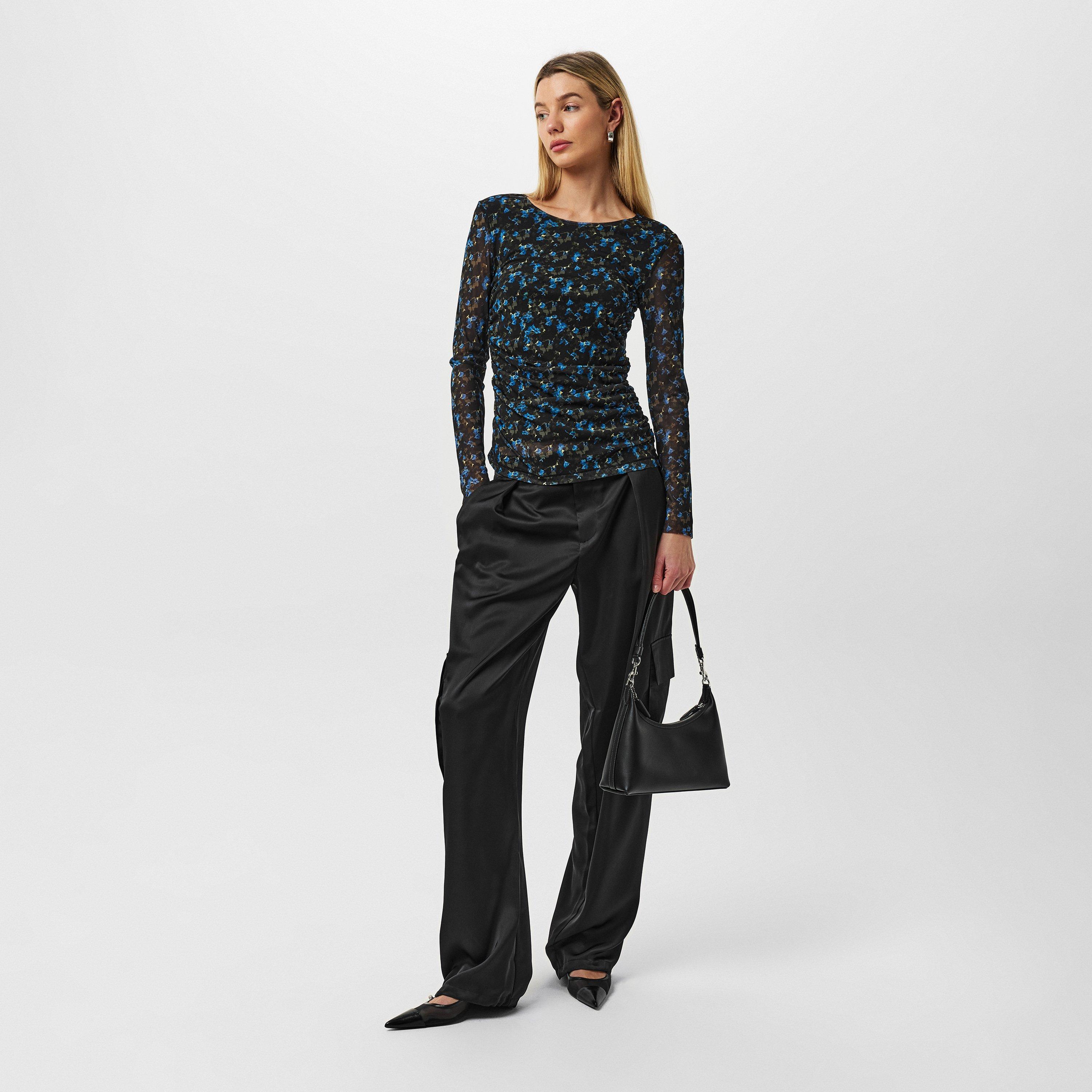 Black - Boss - Women's C-Targov Cargo Trousers, Premium Satin - 5