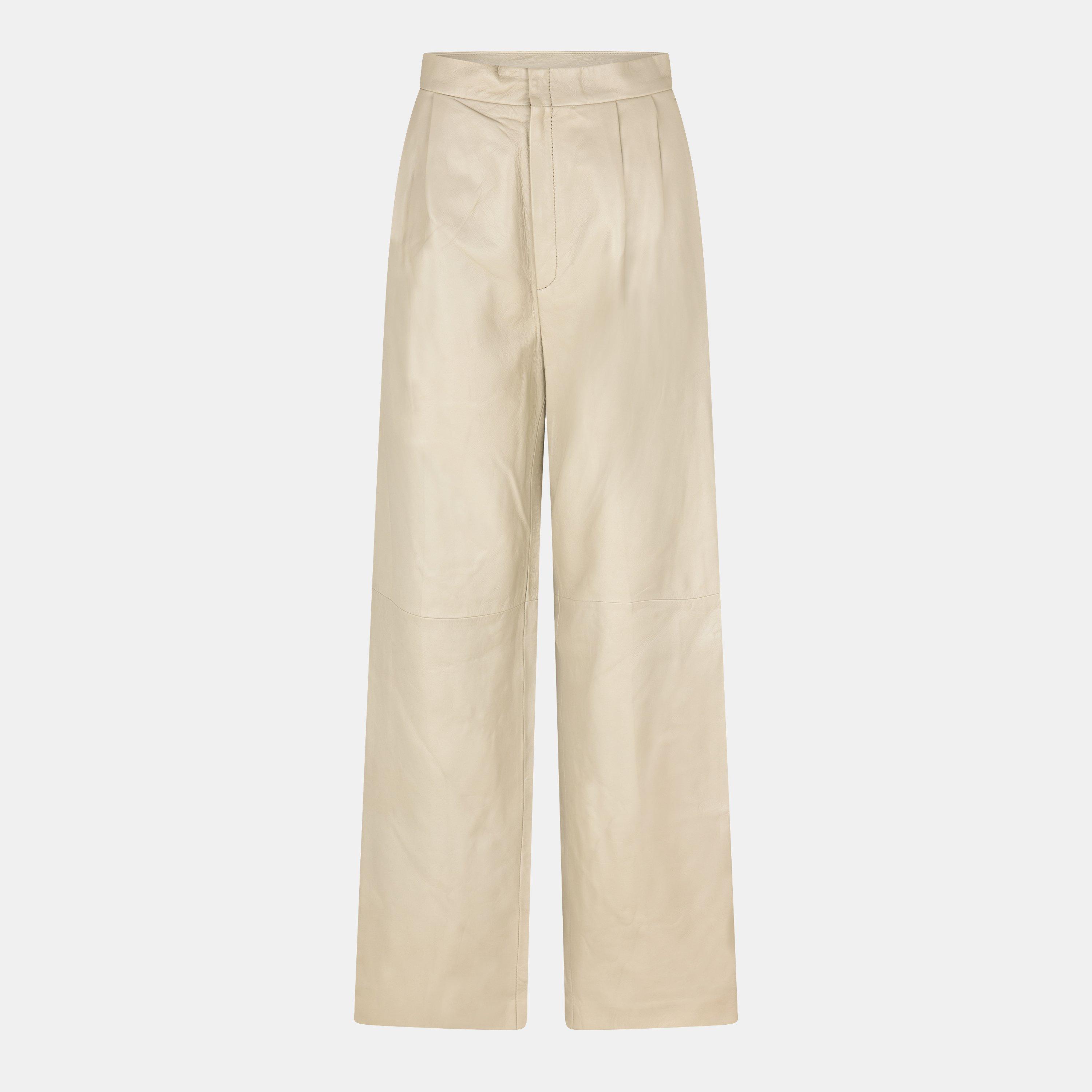 Light Grey - Gucci - Women's Leather Wide Leg Trousers - 1