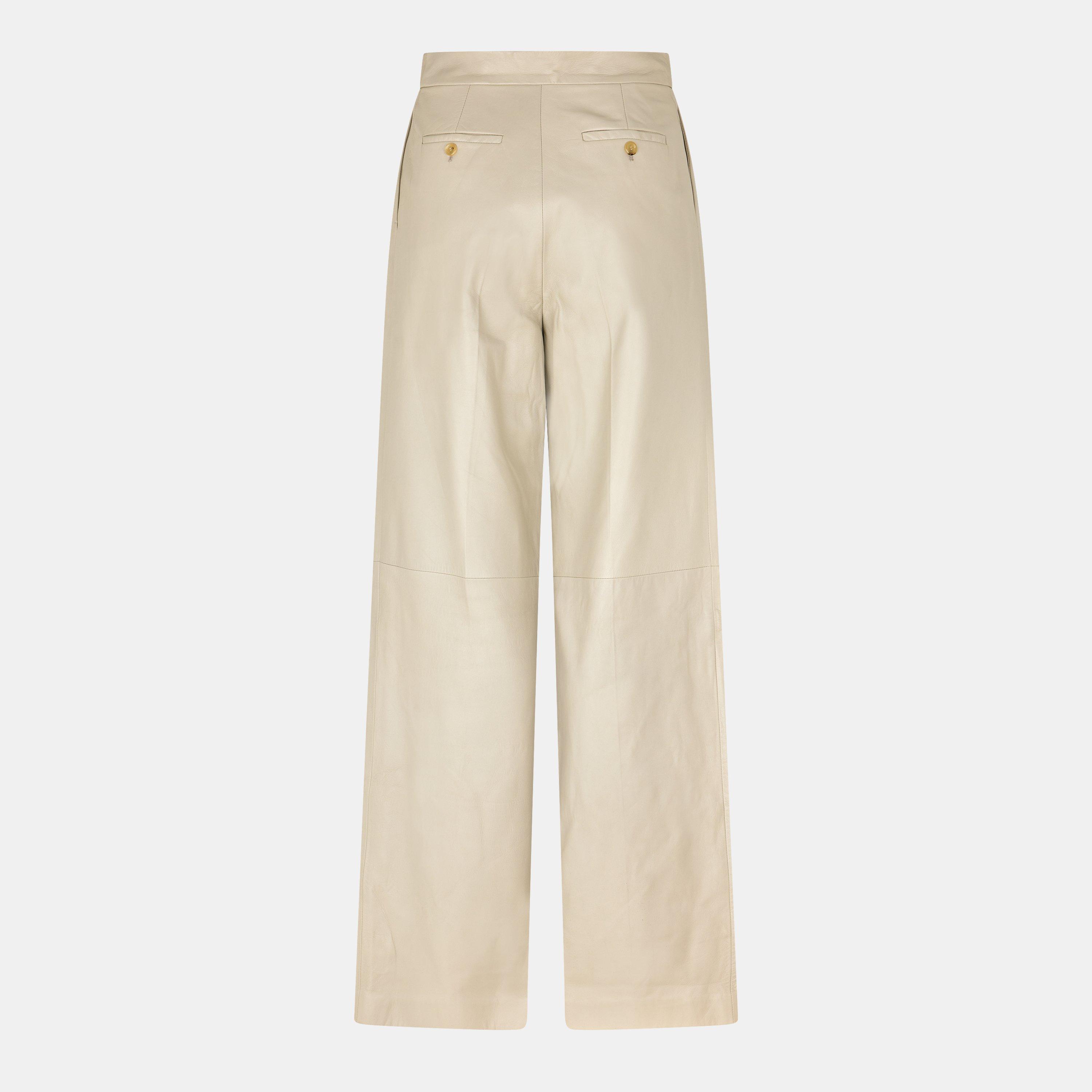 Light Grey - Gucci - Women's Leather Wide Leg Trousers - 2