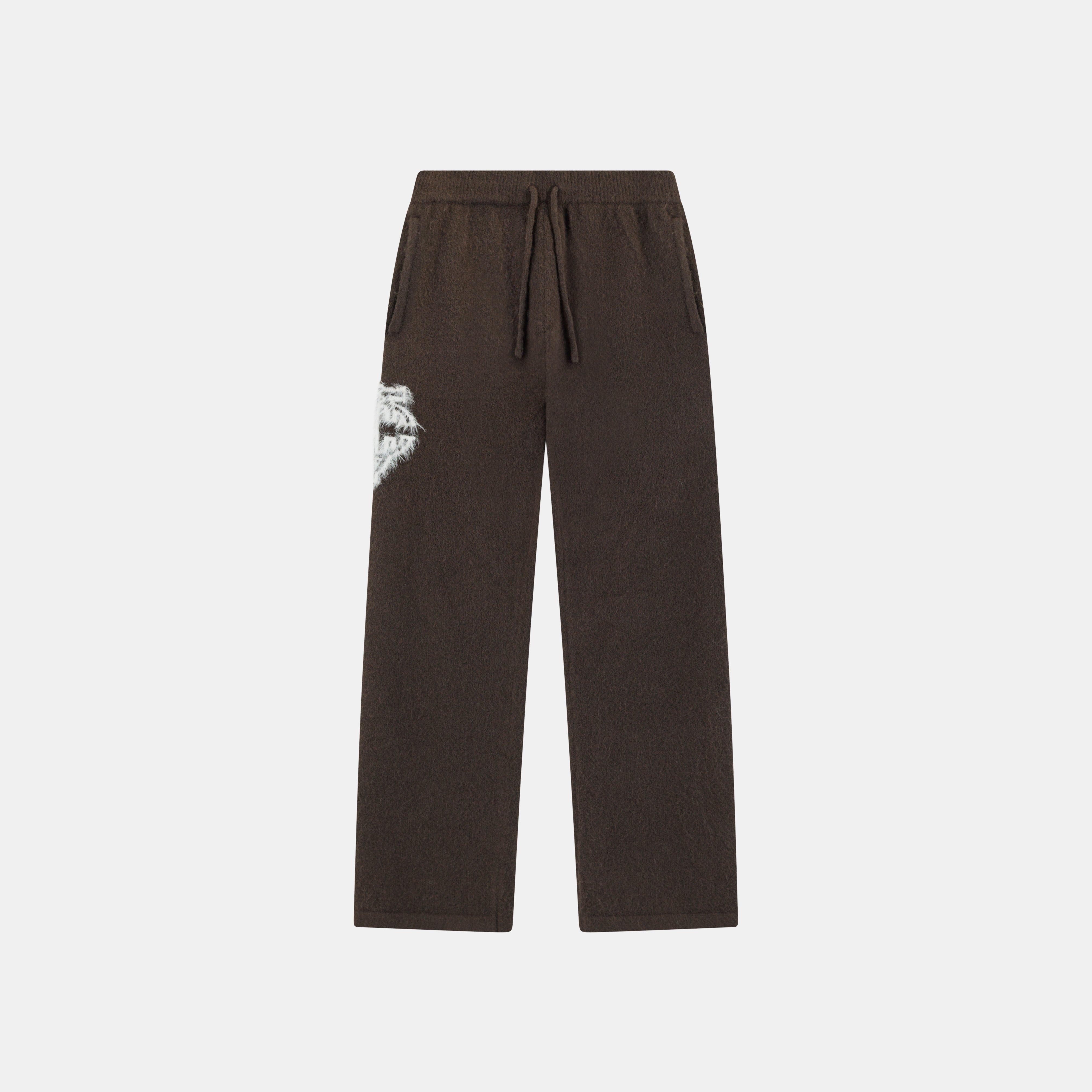 Brown - The Couture Club - Women's Fluffy Knitted Trousers - 1