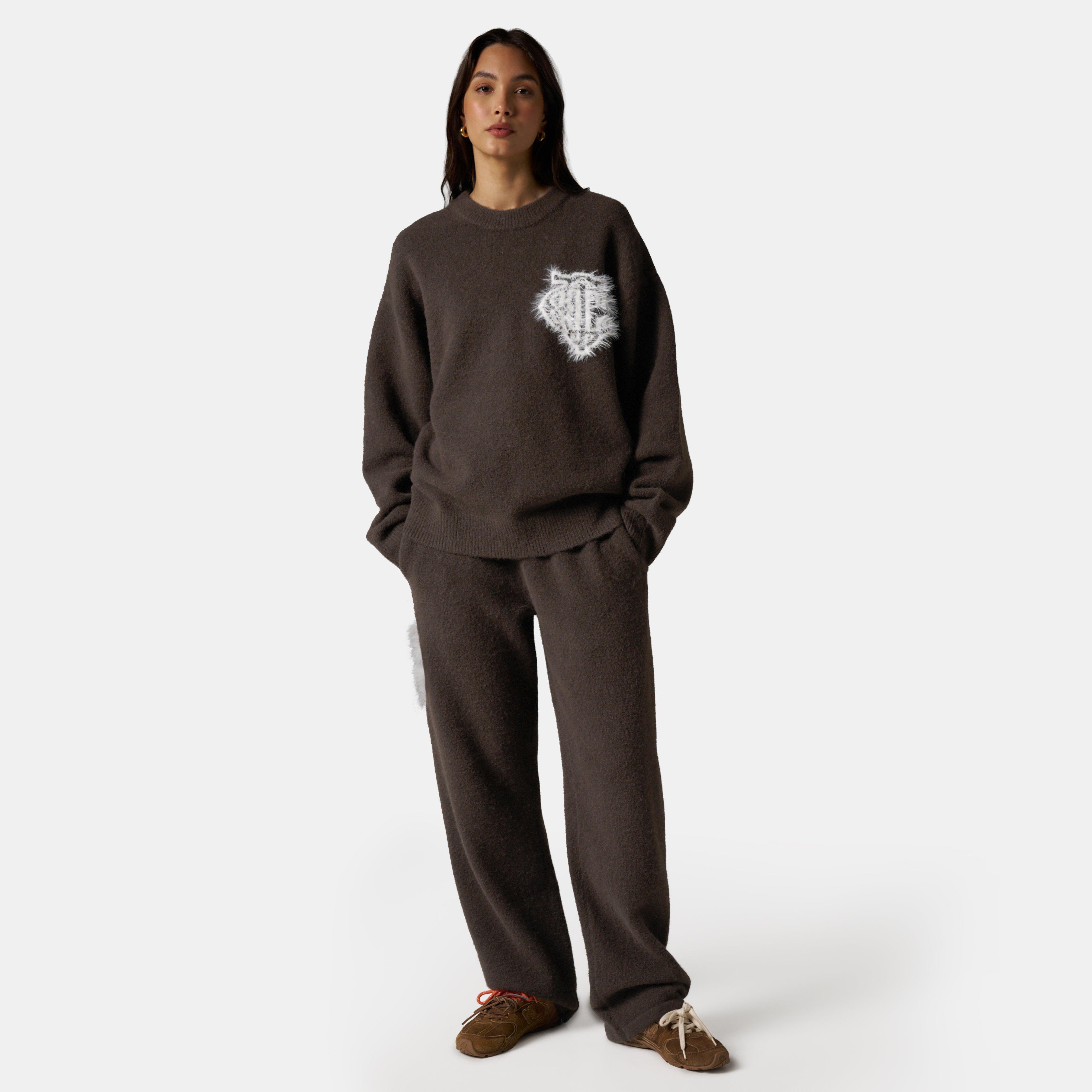 Brown - The Couture Club - Women's Fluffy Knitted Trousers - 5