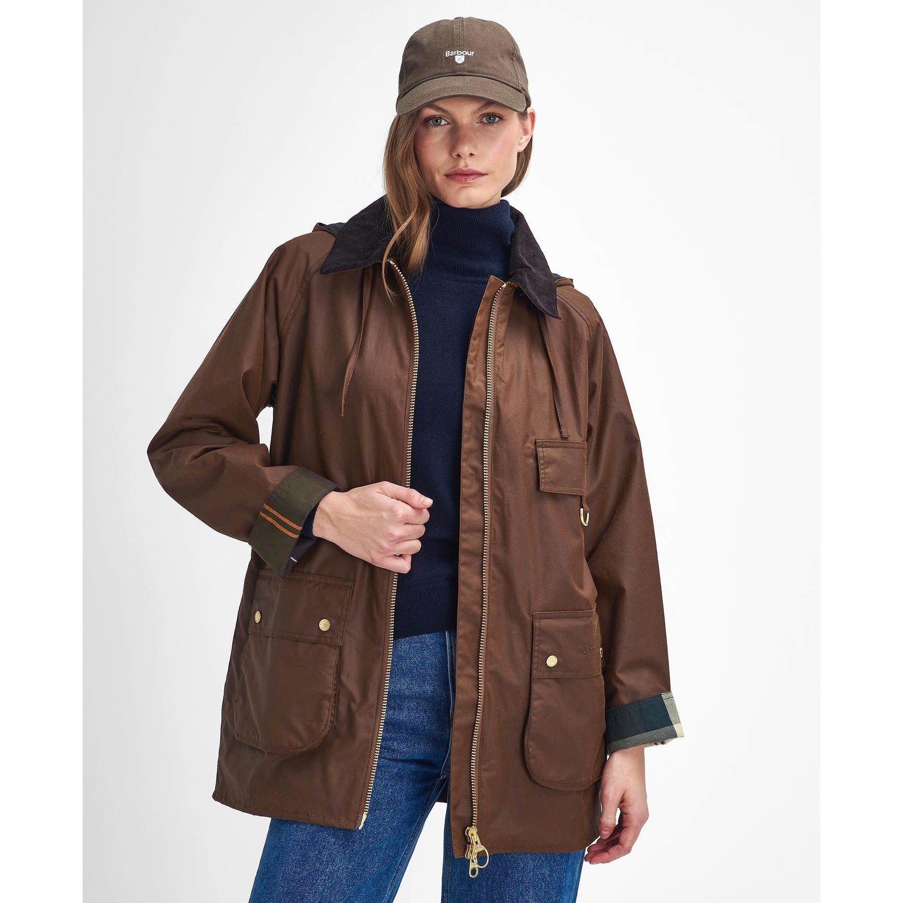 Bark/Muted - Barbour - Women's Highclere Water Resistant Cotton Hooded Wax Jacket - 2