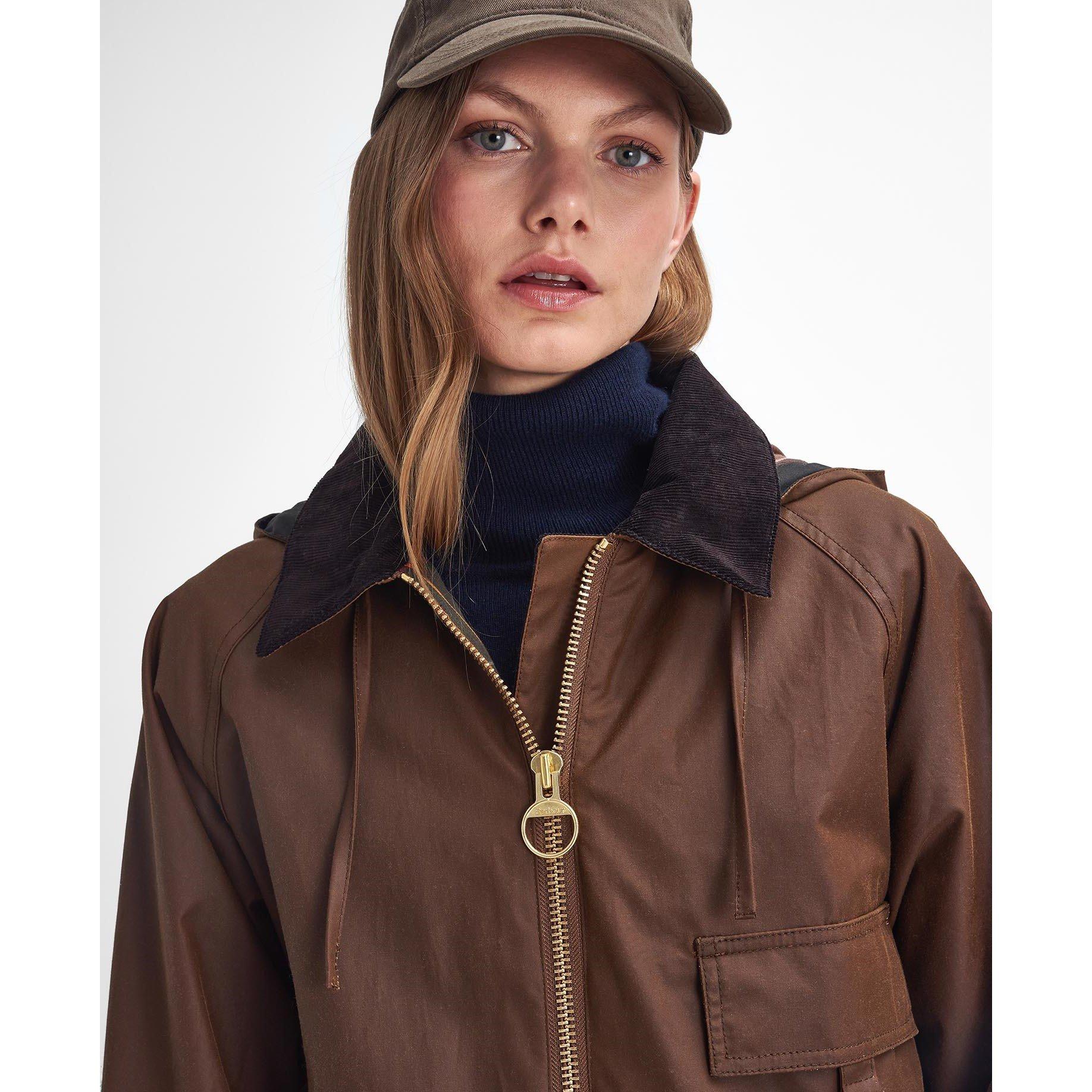 Bark/Muted - Barbour - Women's Highclere Water Resistant Cotton Hooded Wax Jacket - 4