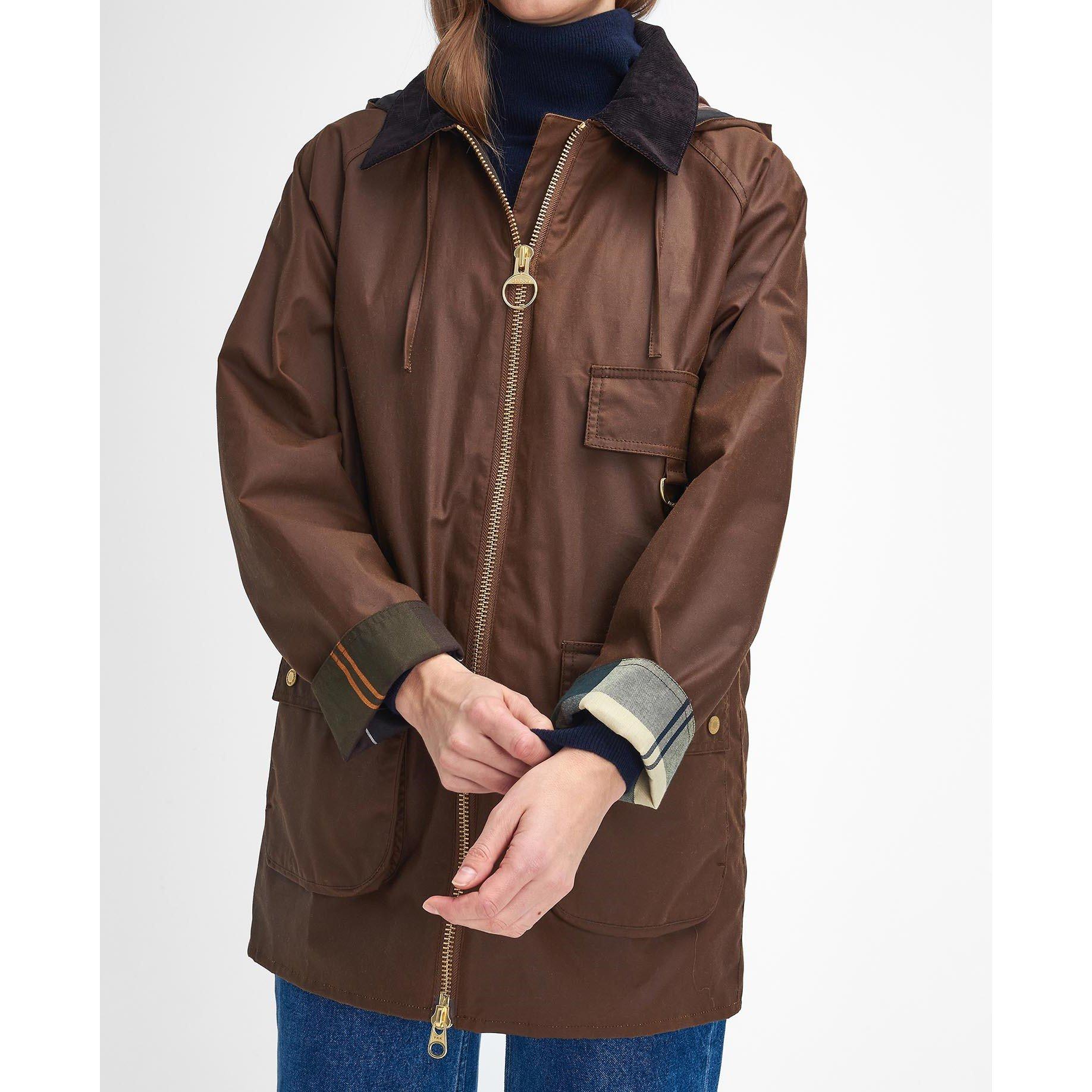 Bark/Muted - Barbour - Women's Highclere Water Resistant Cotton Hooded Wax Jacket - 6