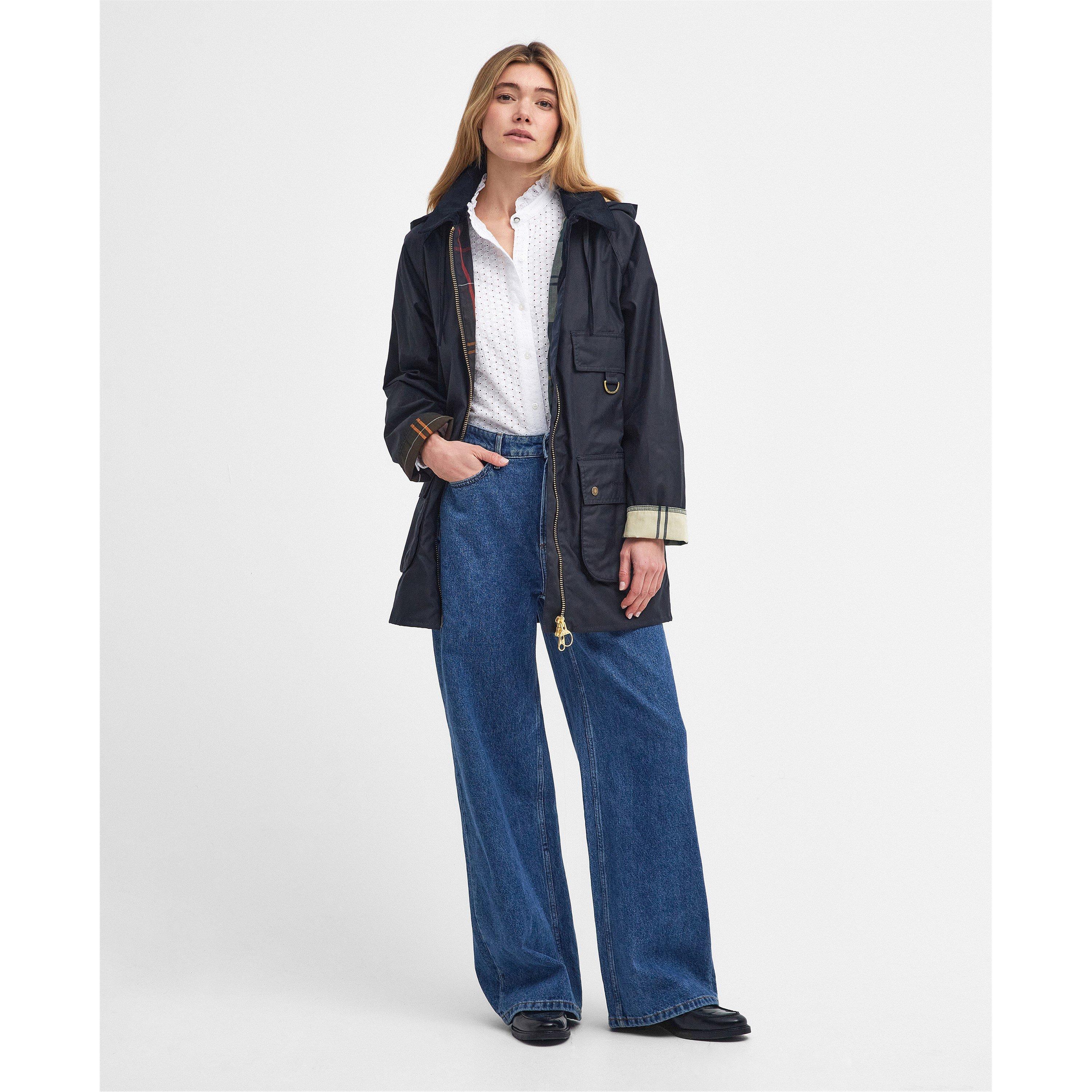 Navy - Barbour - Women's Highclere Water Resistant Cotton Hooded Wax Jacket - 3