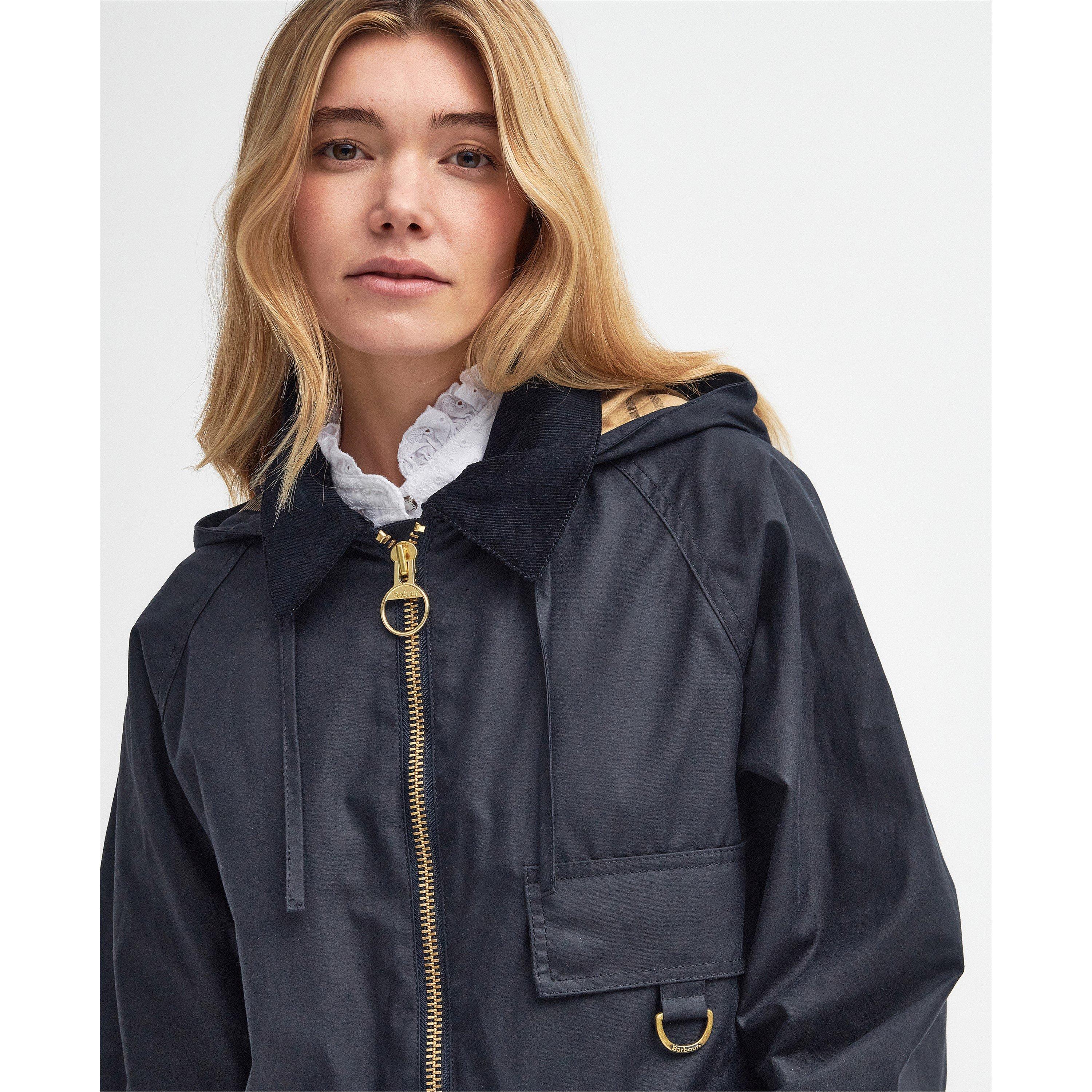 Navy - Barbour - Women's Highclere Water Resistant Cotton Hooded Wax Jacket - 4