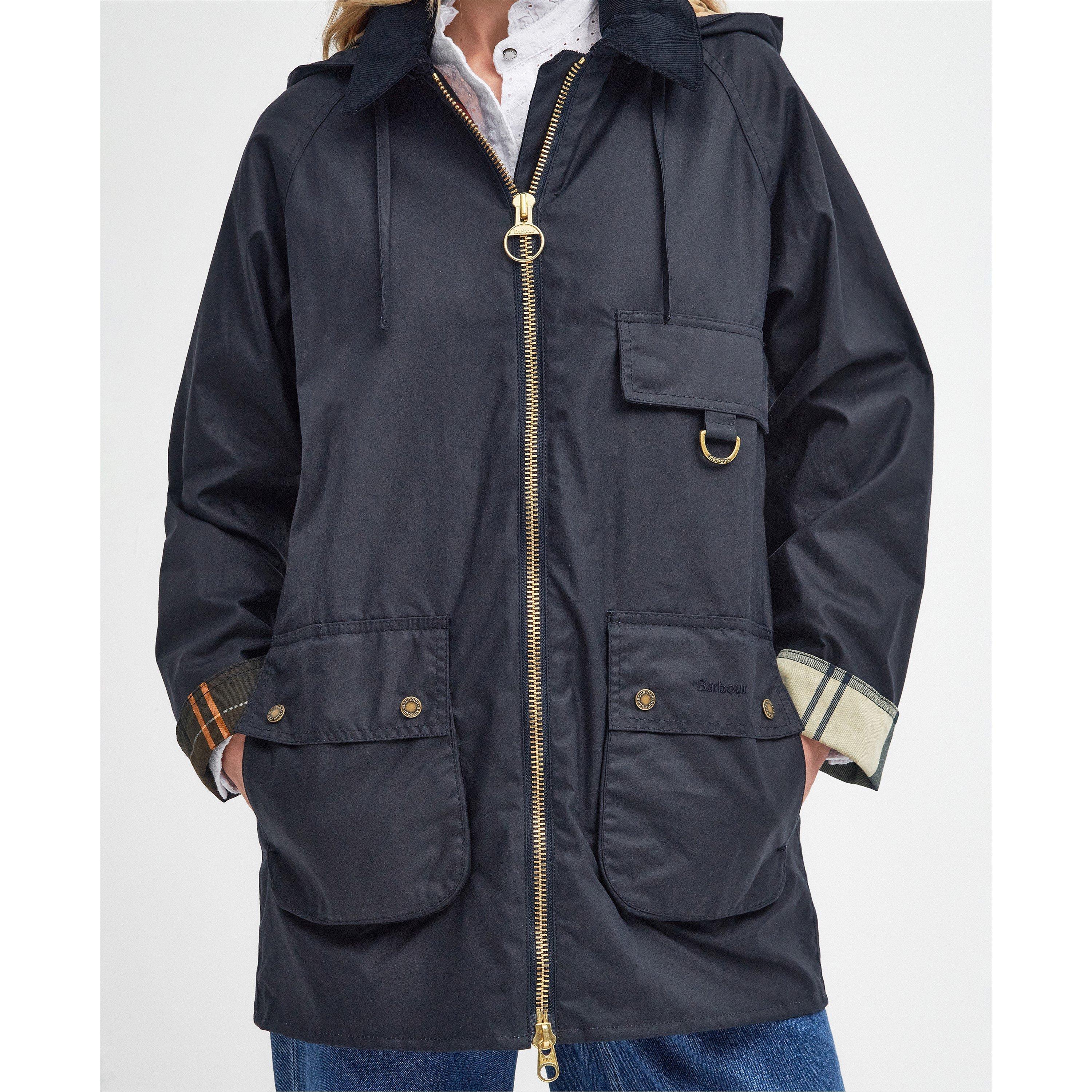 Navy - Barbour - Women's Highclere Water Resistant Cotton Hooded Wax Jacket - 6