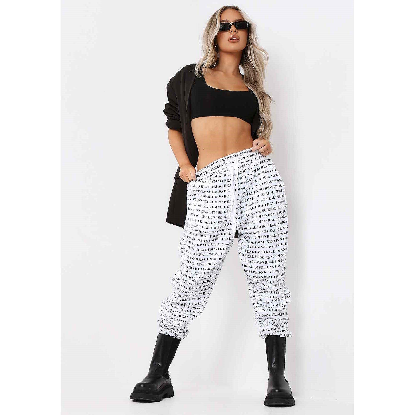 Missy Empire Women's I'm Real Slogan Joggers - White - 6 (2XS)