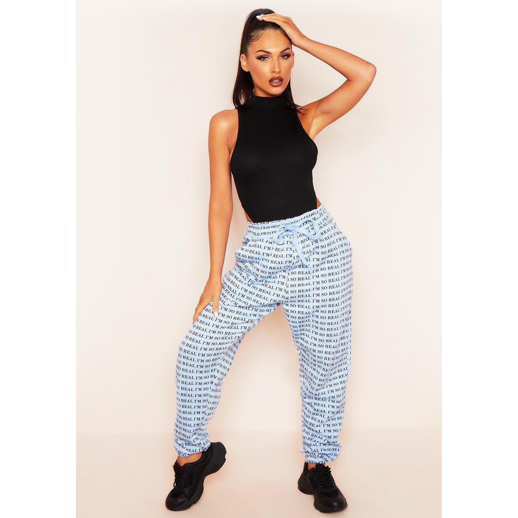Blue - Missy Empire - I'm Real Slogan Joggers
