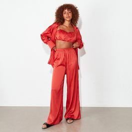I Saw It First ISAWITFIRST Satin Wide Leg Trousers Co-Ord