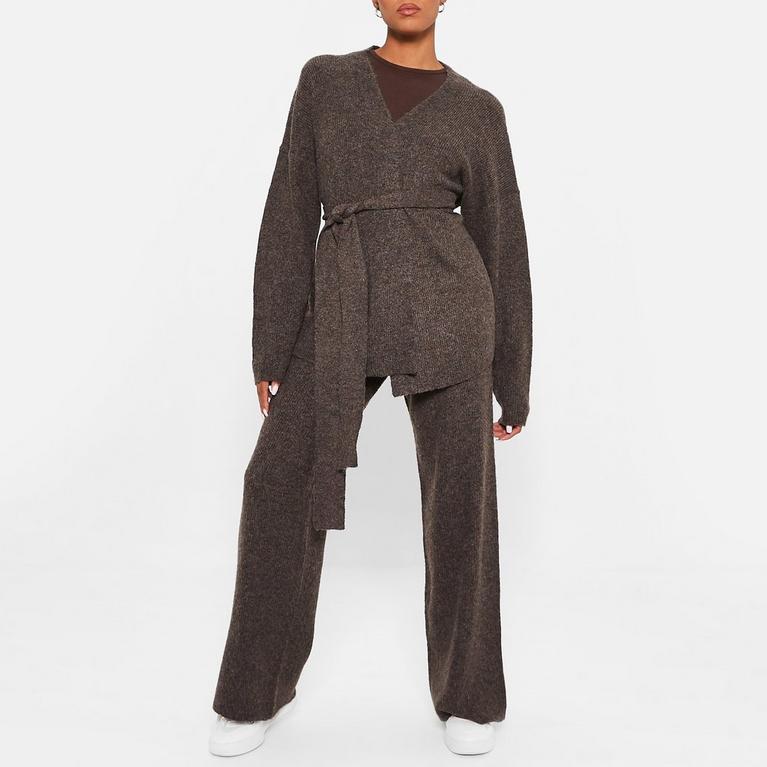 CHOCOLATE - I Saw It First - ISAWITFIRST Recycled Cosy Knit Wide Leg Trousers Co-Ord - 3