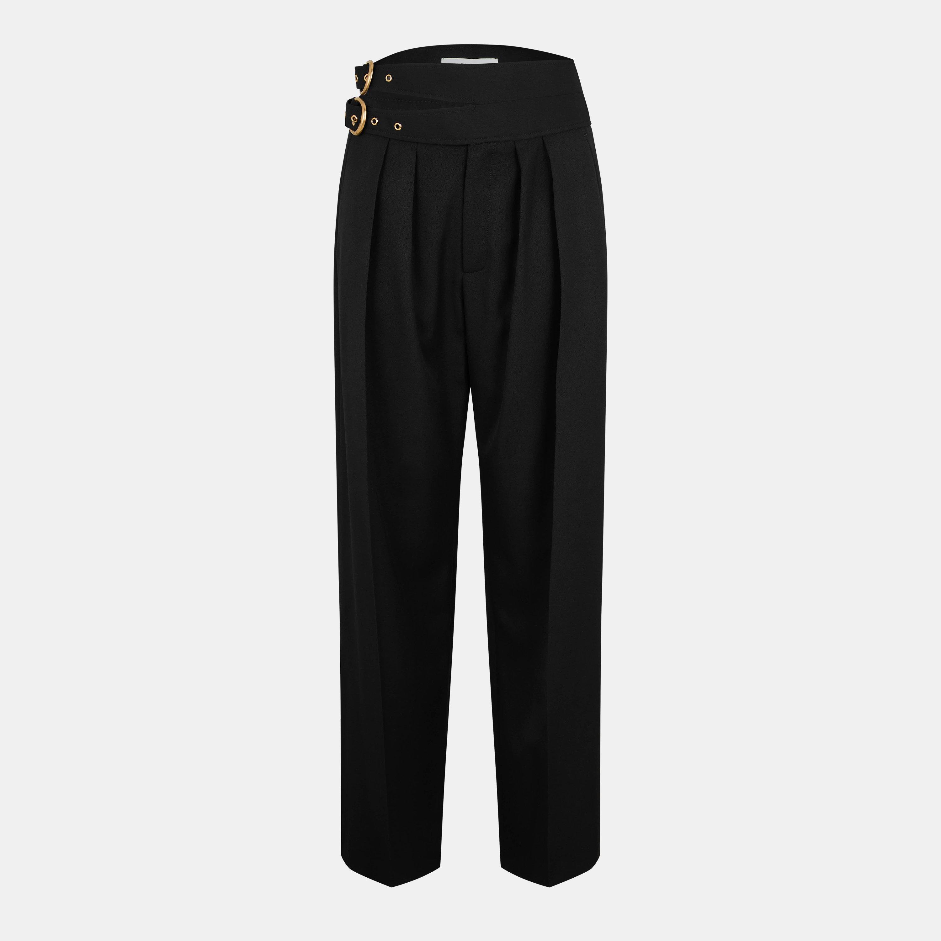 Chloe Women's Buckle Wide Leg Trousers - Black - Size 8 (36)