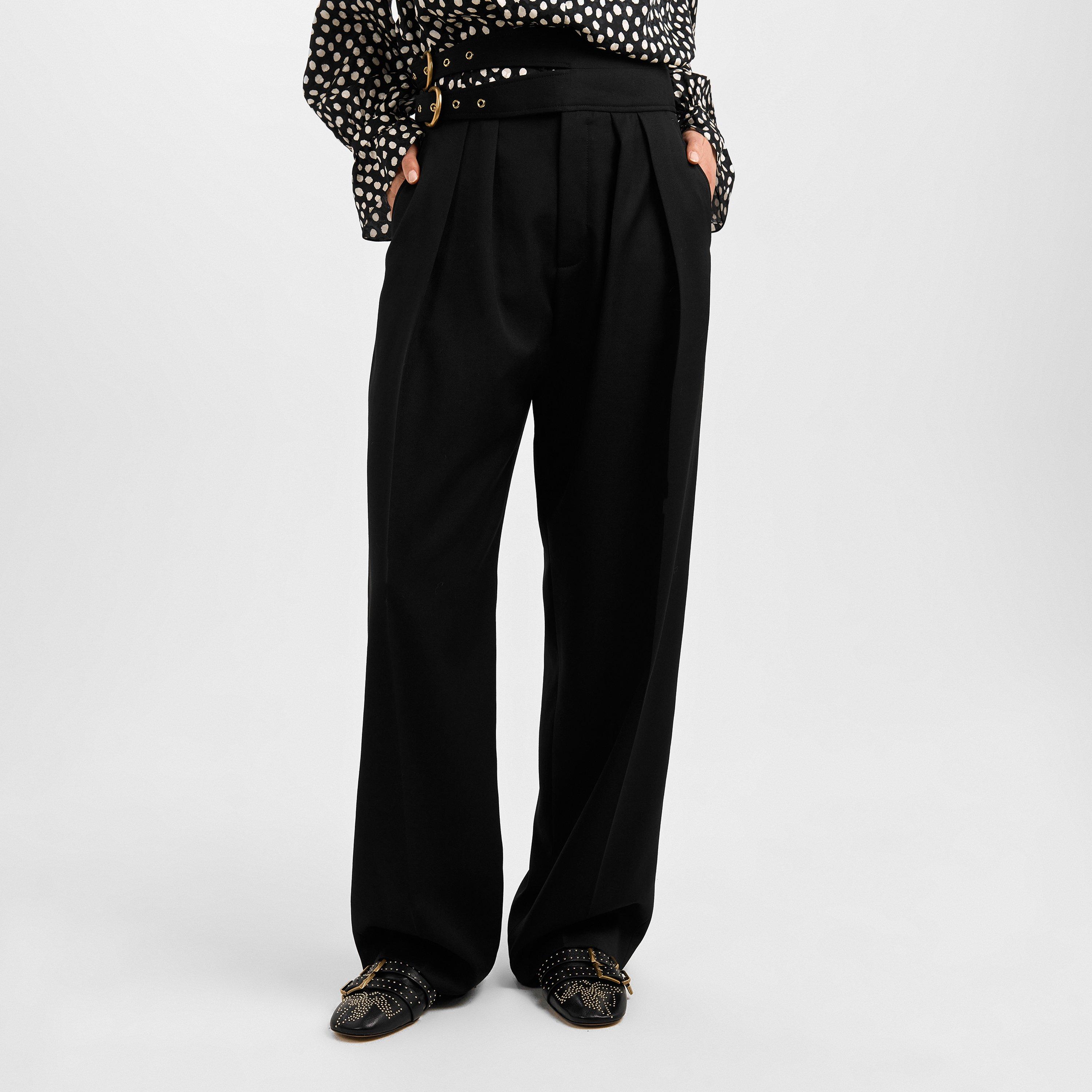 Black - Chloe - Women's Buckle Wide Leg Trousers - 3