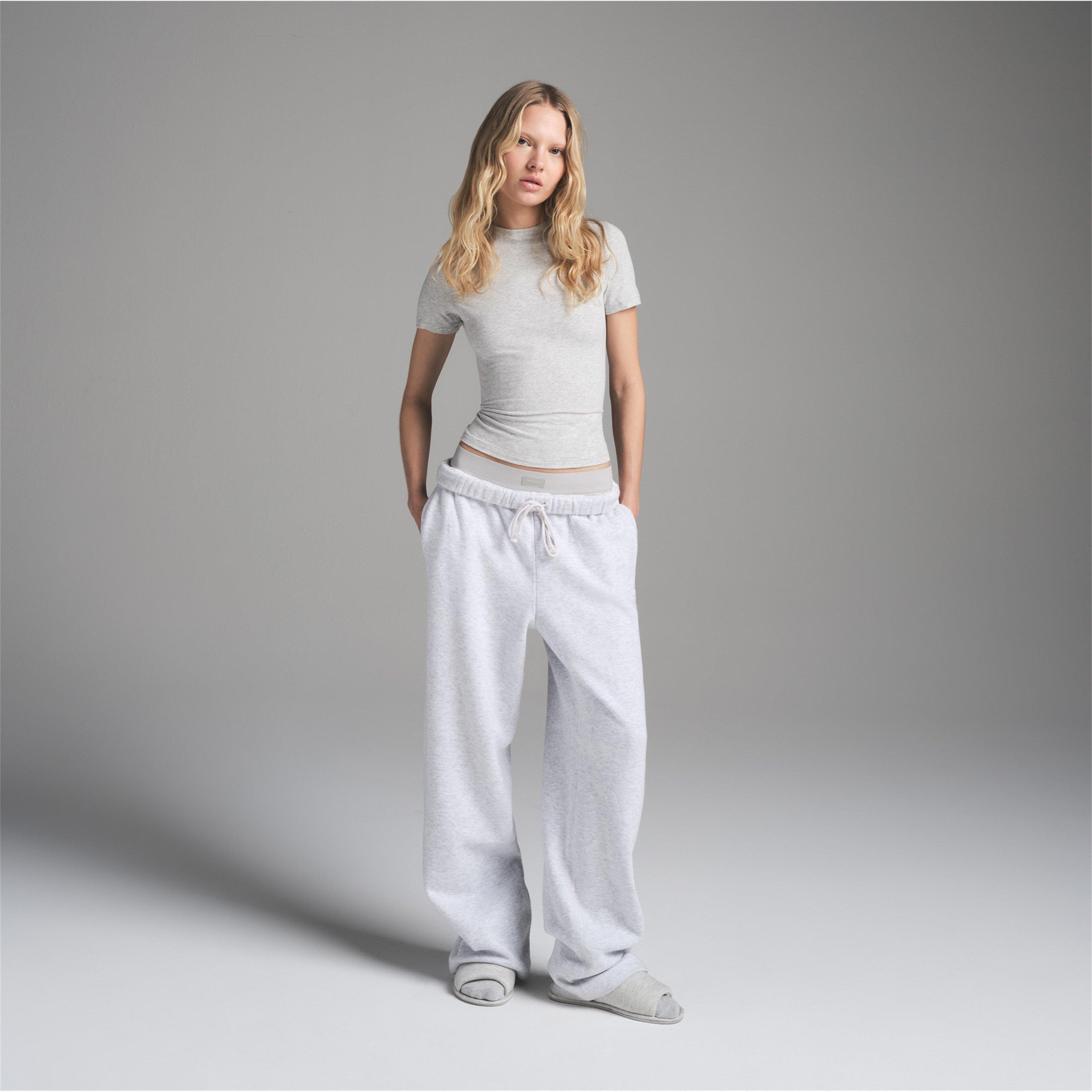 Light Hthr Grey - SKIMS - Womens Cotton Fleece Classic Straight Leg Pant - 2
