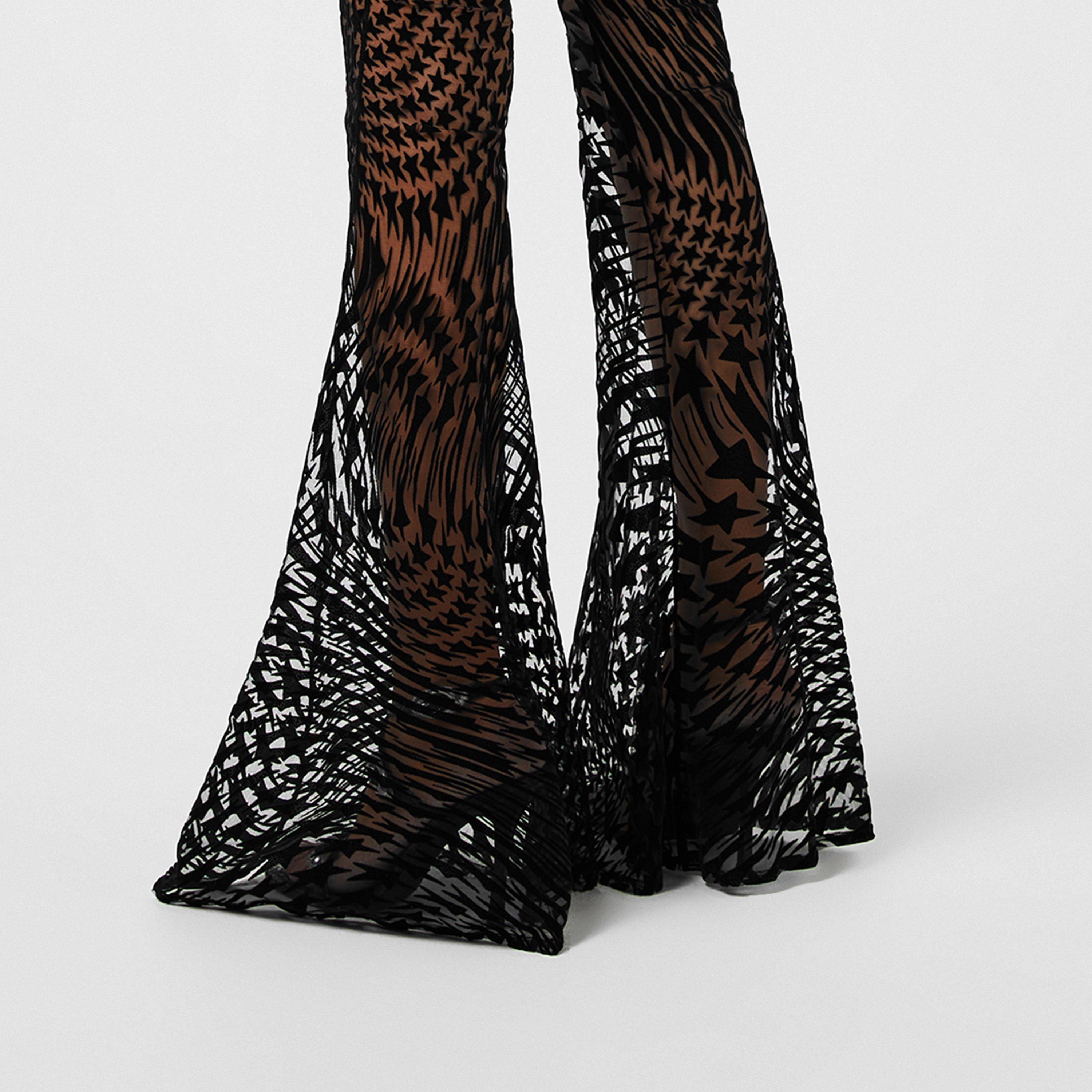 Black/Black - Mugler - Women's Star Flecked Wide Leg Trousers - 3