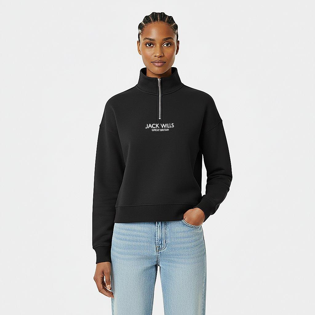 Black - Jack Wills - JW Honeylane Half Zip Sweatshirt Womens - 3