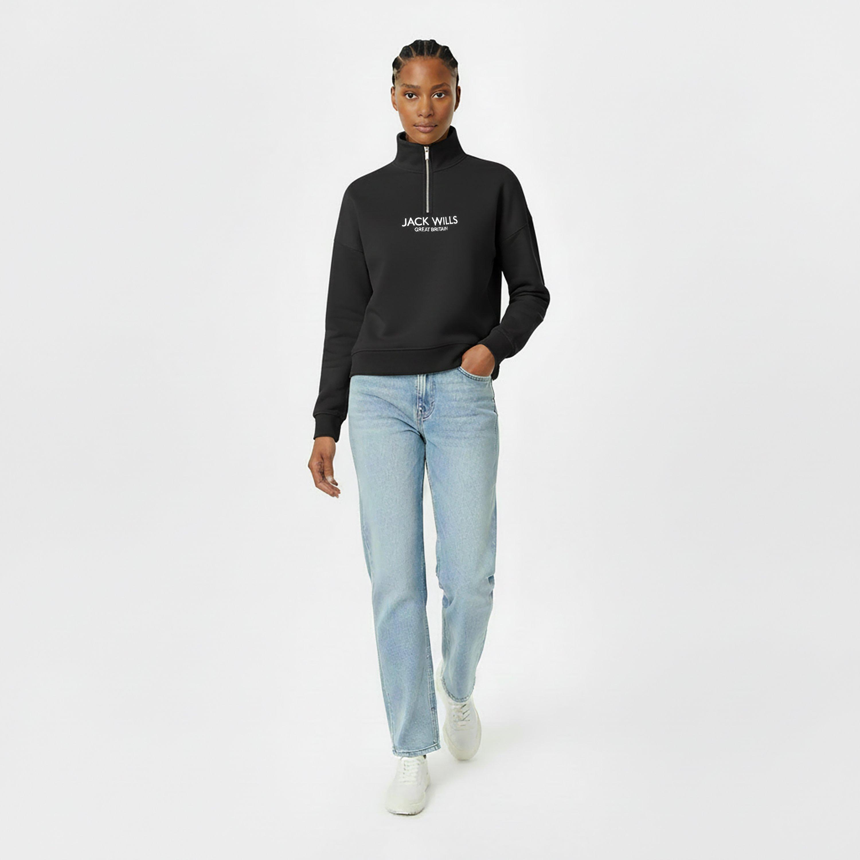 Black - Jack Wills - JW Honeylane Half Zip Sweatshirt Womens - 5