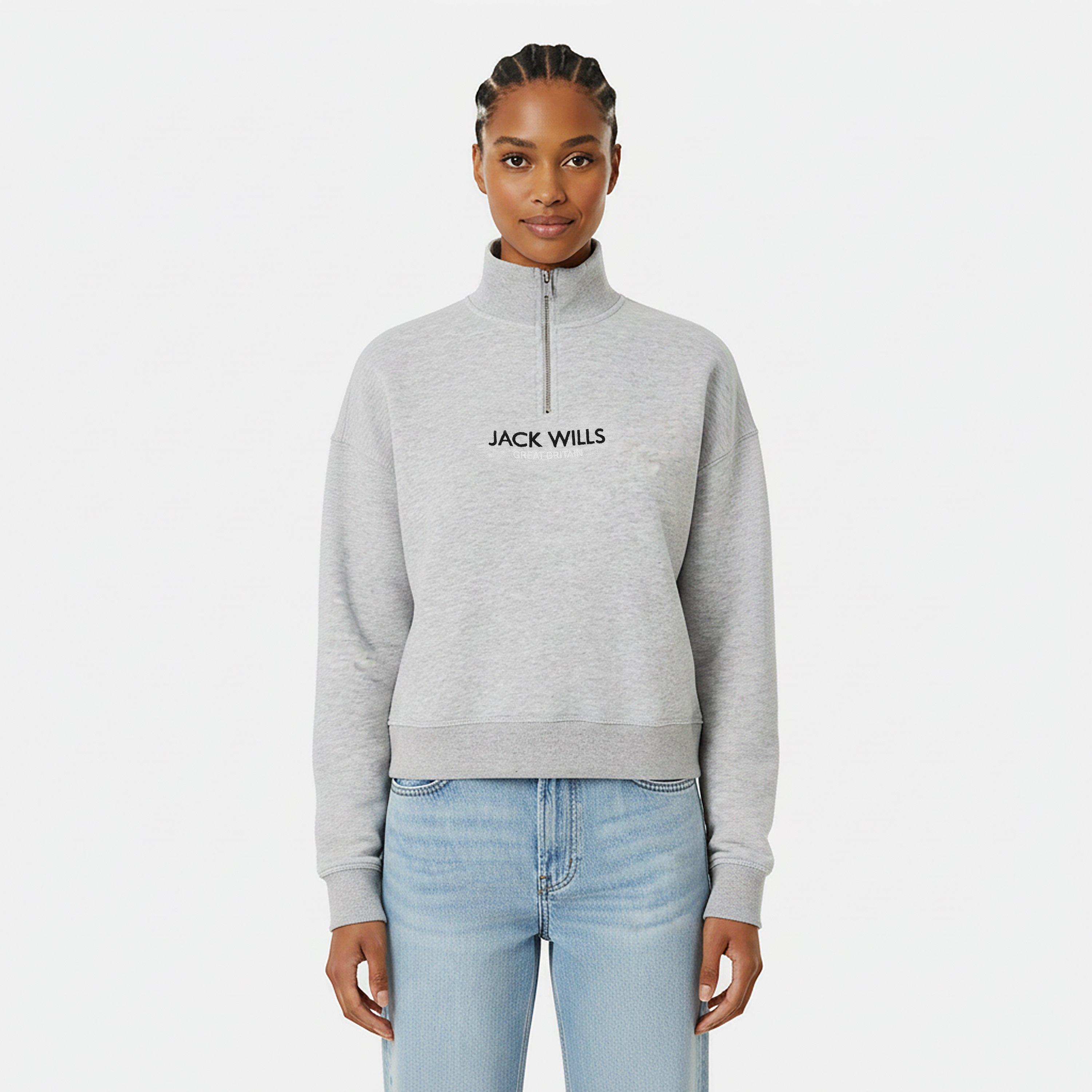 Grey Marl - Jack Wills - JW Honeylane Half Zip Sweatshirt Womens - 3