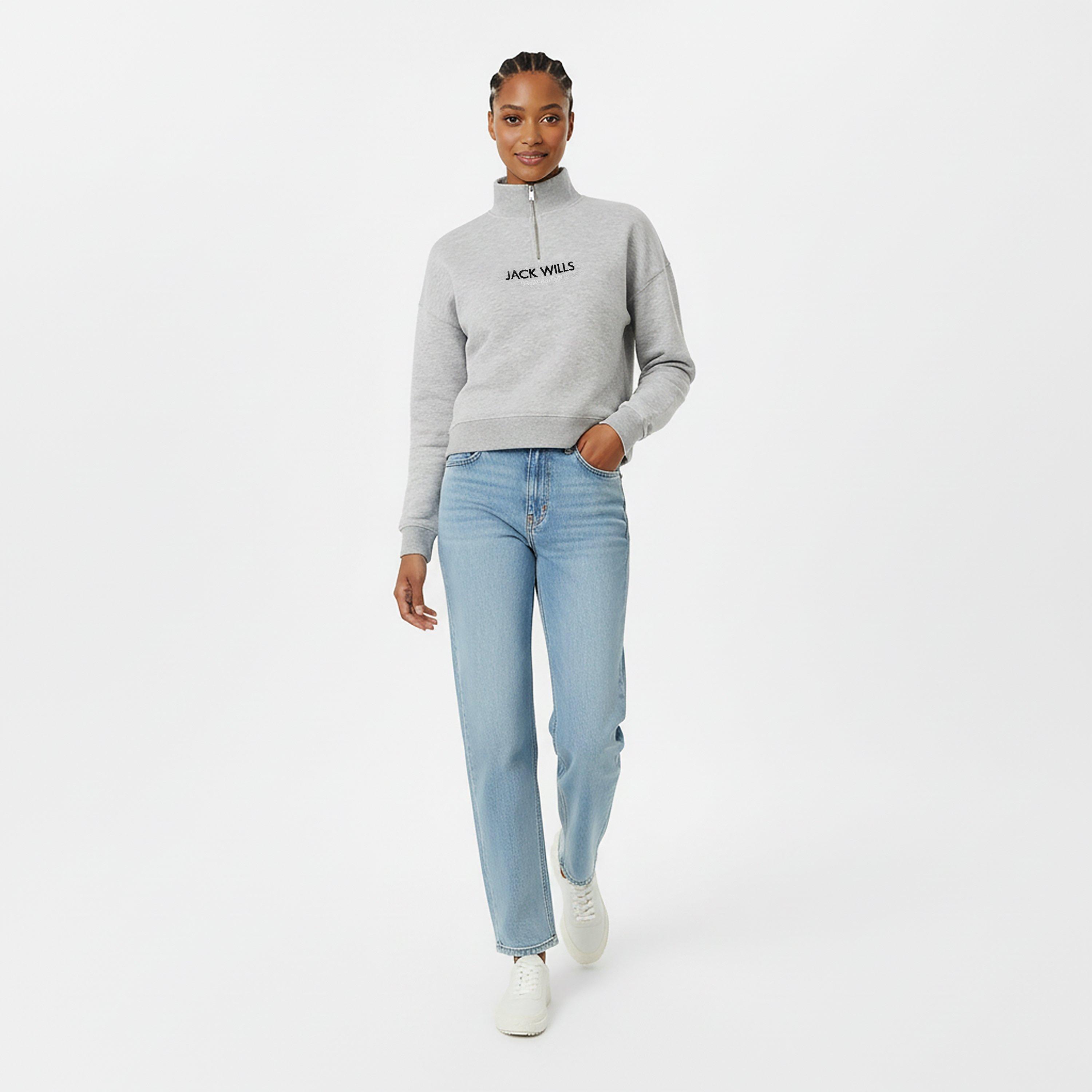 Grey Marl - Jack Wills - JW Honeylane Half Zip Sweatshirt Womens - 5