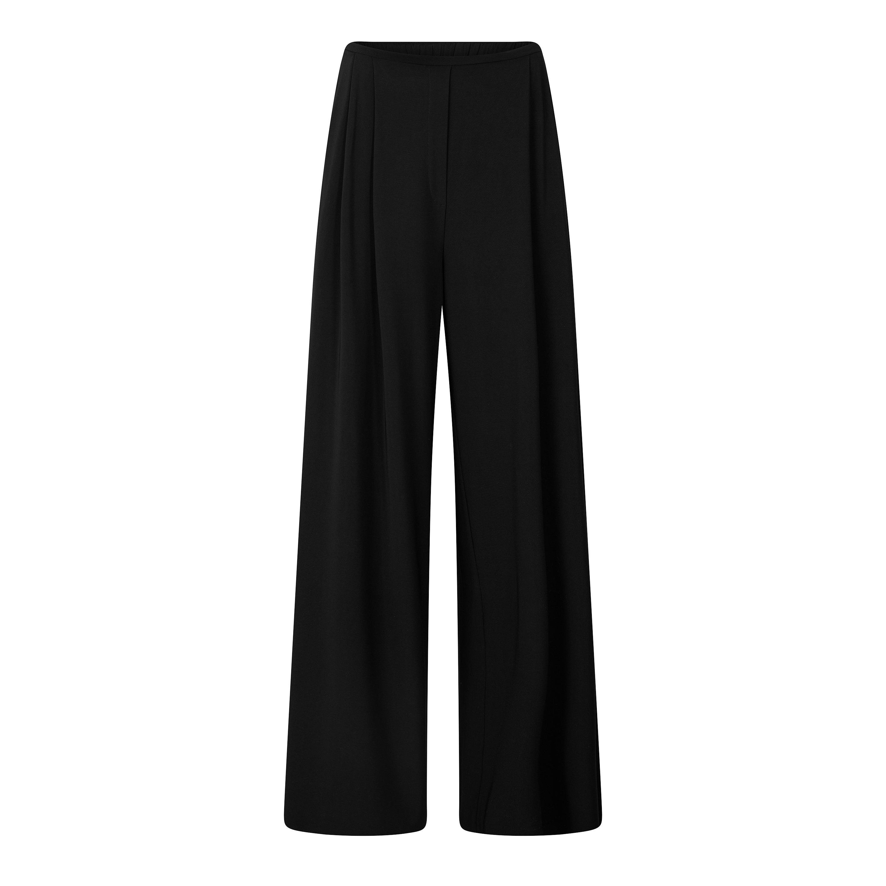 Black - Norma Kamali - Women's Pleat Pant Wide Leg Trousers - 1