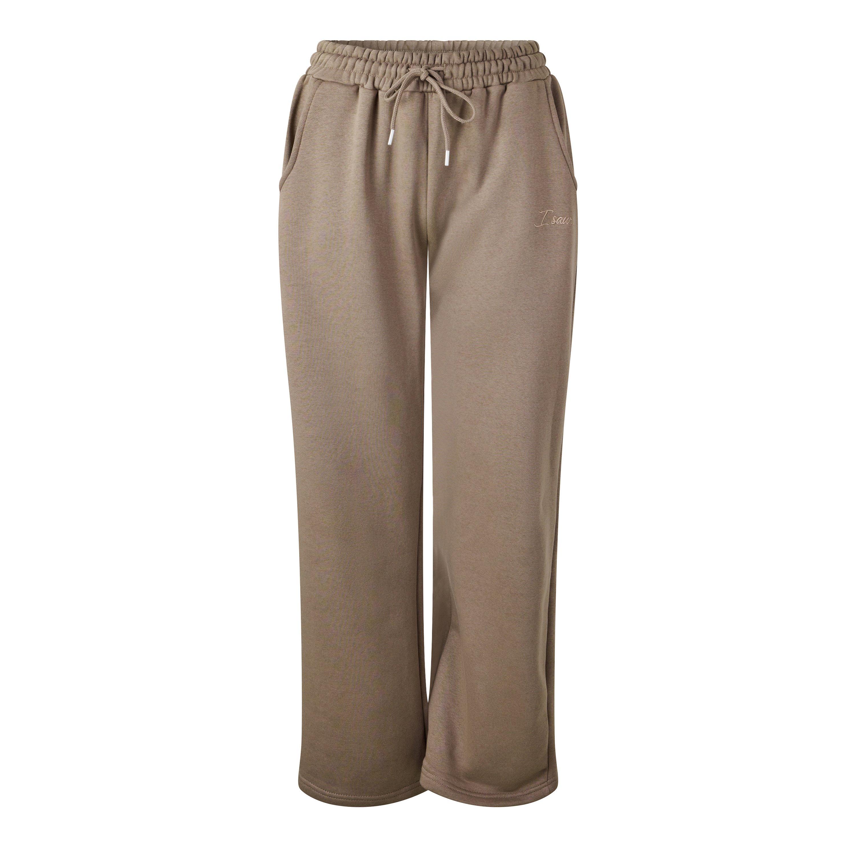 Taupe - I Saw It First - Womens Open Hem Jersey Jogging Bottoms - 1