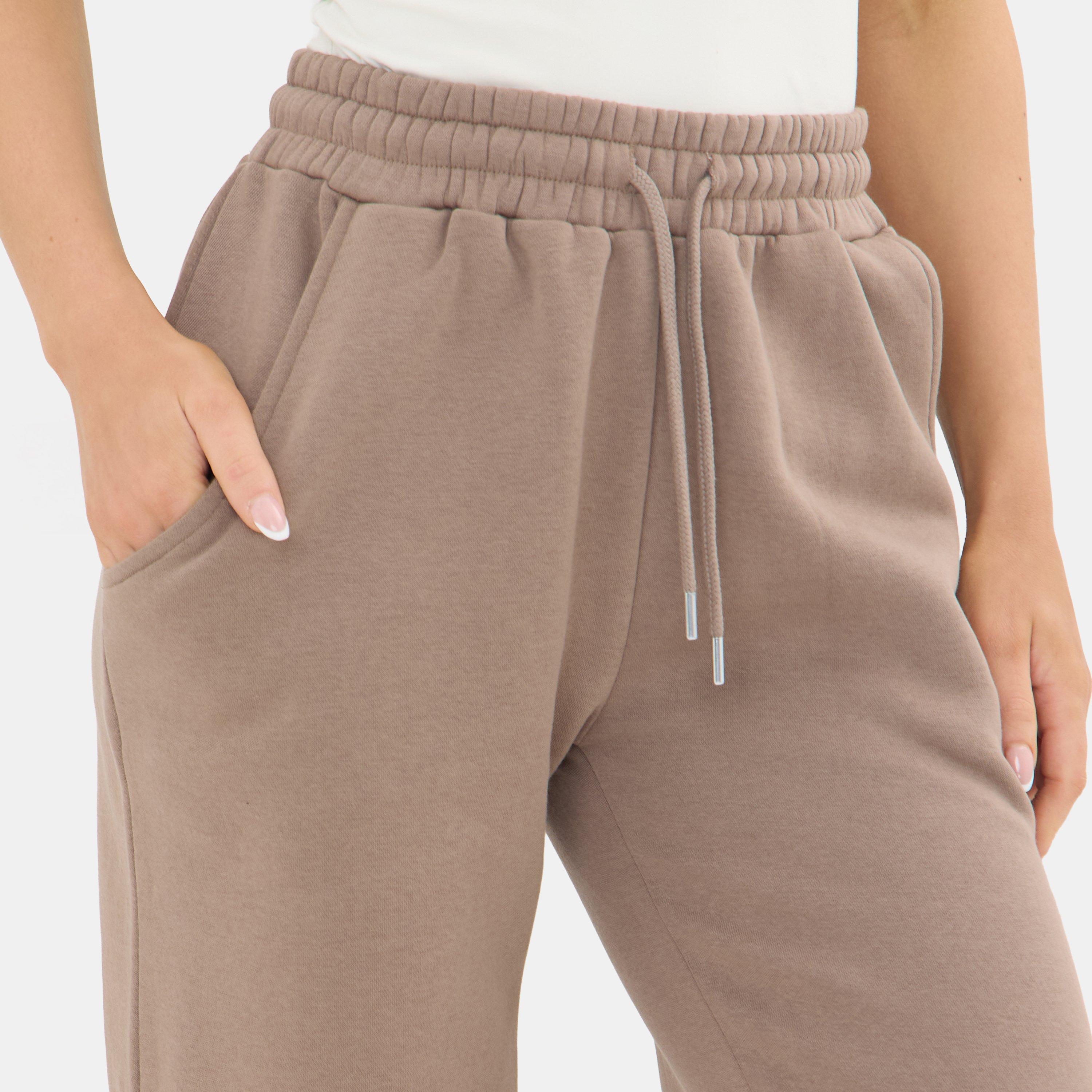 Taupe - I Saw It First - Womens Open Hem Jersey Jogging Bottoms - 3