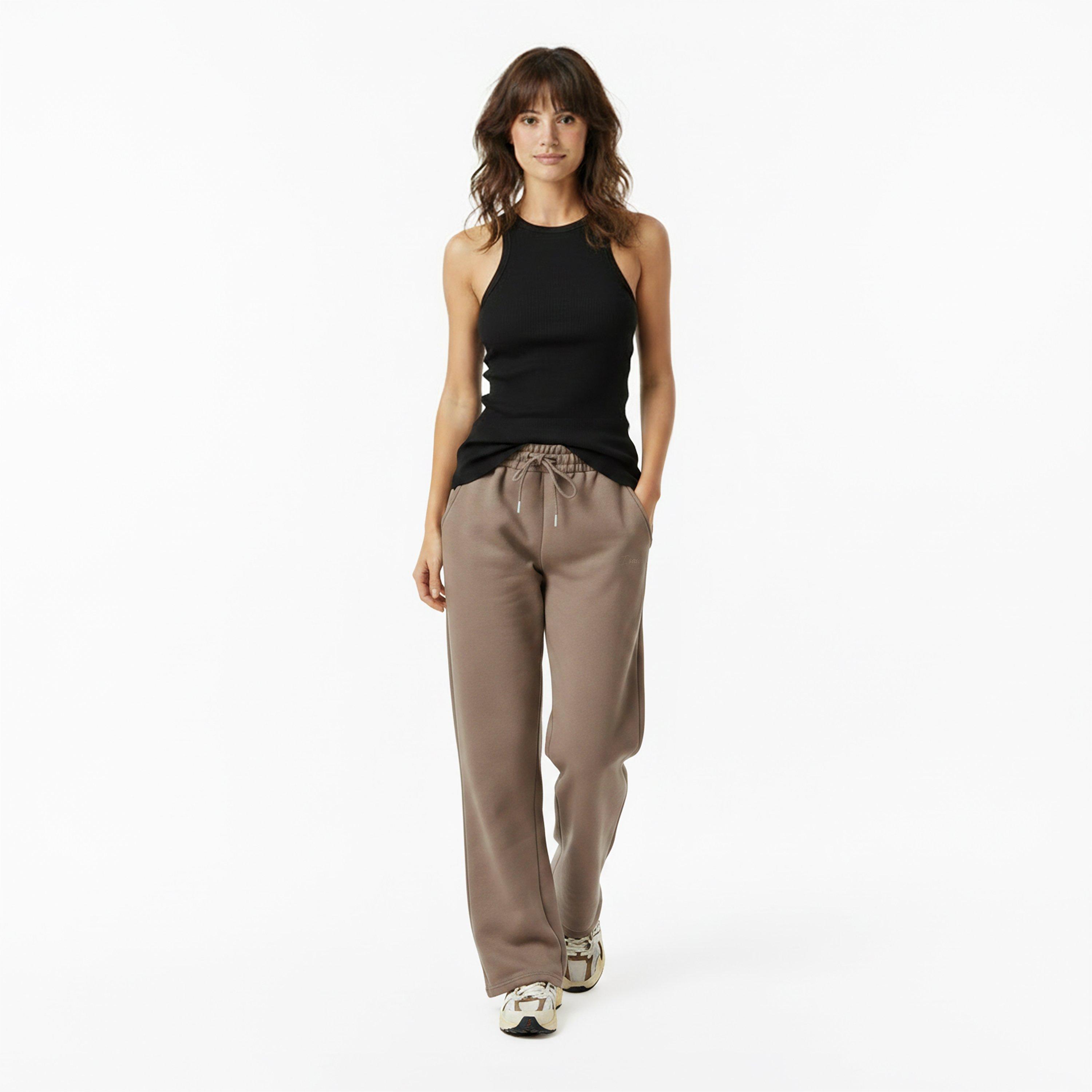 Taupe - I Saw It First - Womens Open Hem Jersey Jogging Bottoms - 6