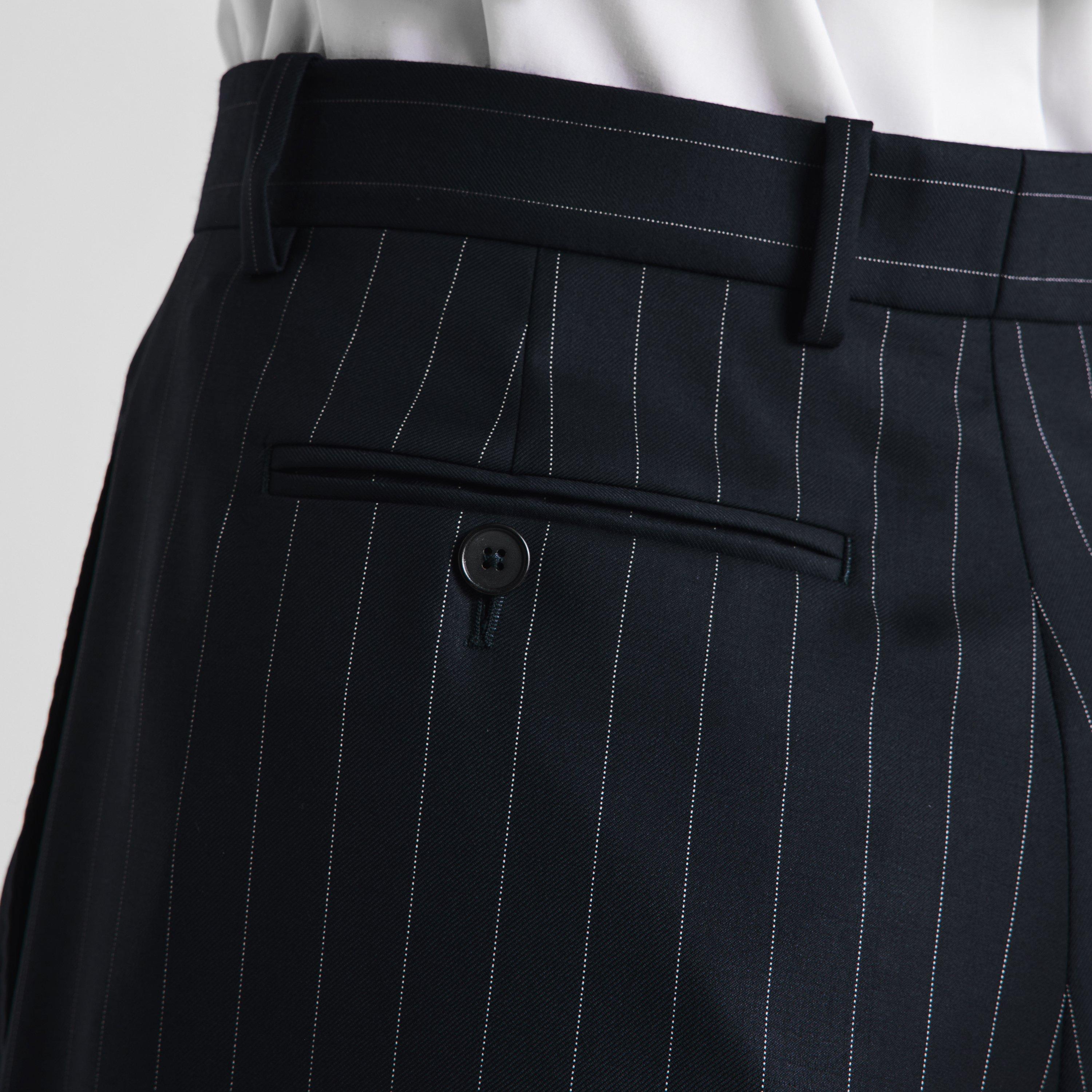 Dark Navy - GIVENCHY - Women's Double Pleat Pinstripe Wool Wide-Leg Trousers - 5